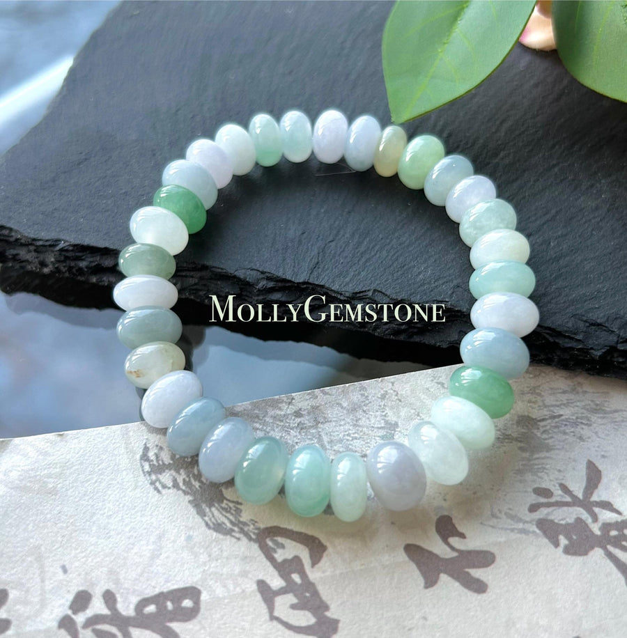 Natural Jadeite Multi-Color Beaded Bracelet, Burmese Type A Icy Translucent Pastel Jade, Soft Tone Jewelry