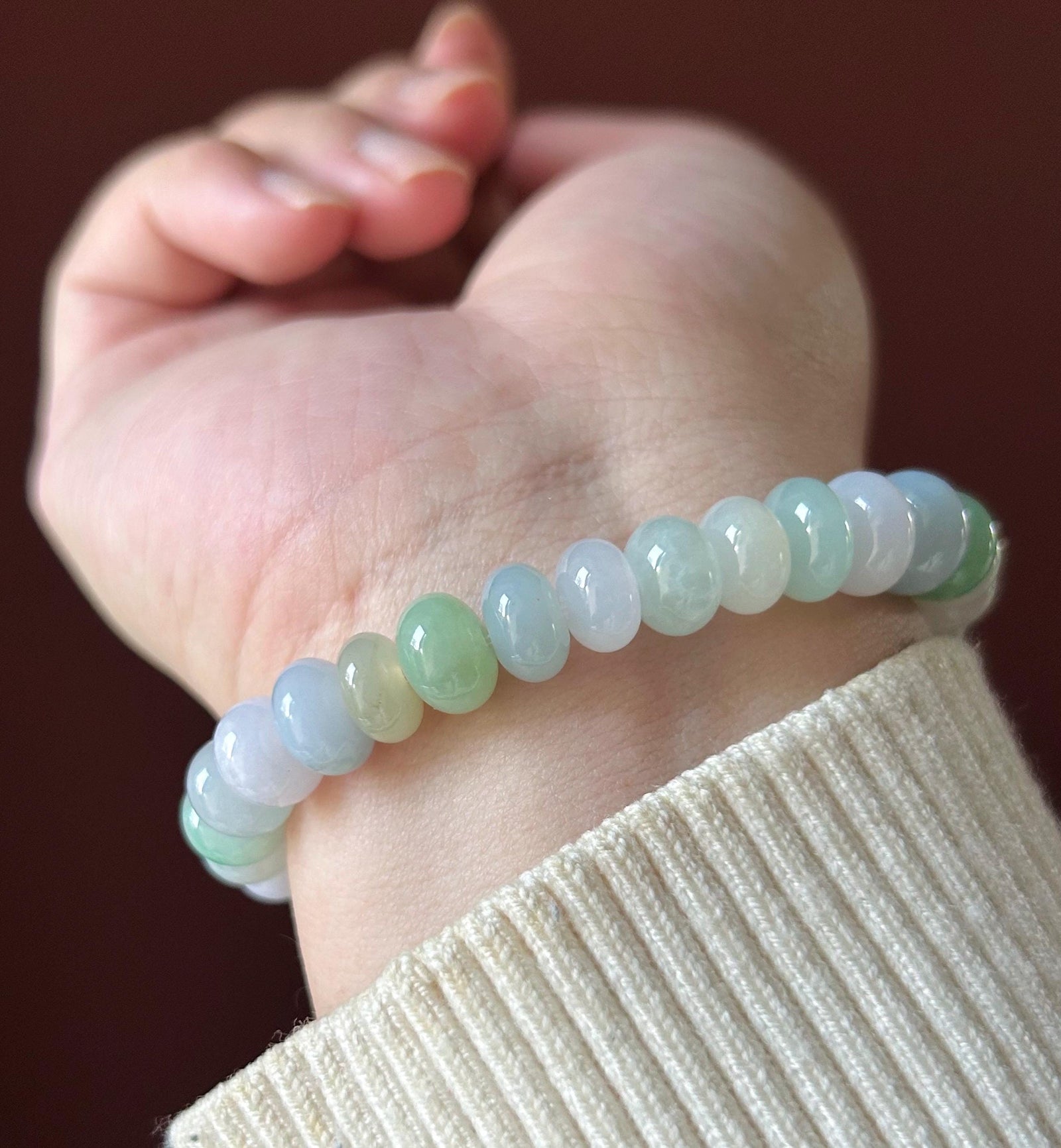 Natural Jadeite Multi-Color Beaded Bracelet, Burmese Type A Icy Translucent Pastel Jade, Soft Tone Jewelry
