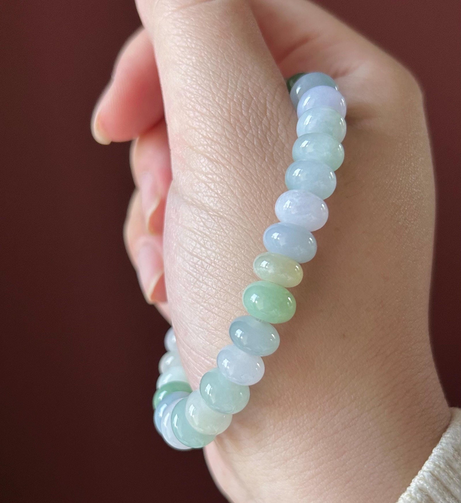 Natural Jadeite Multi-Color Beaded Bracelet, Burmese Type A Icy Translucent Pastel Jade, Soft Tone Jewelry