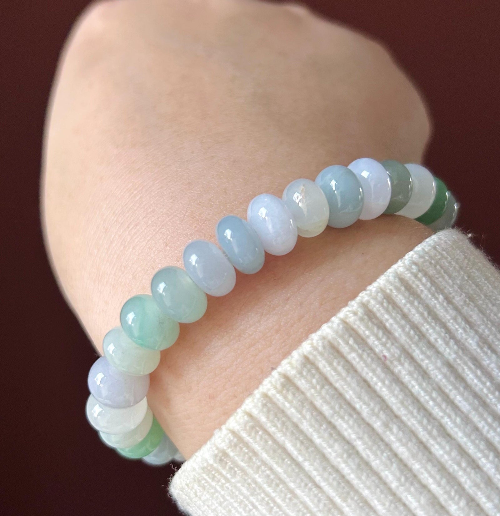Natural Jadeite Multi-Color Beaded Bracelet, Burmese Type A Icy Translucent Pastel Jade, Soft Tone Jewelry