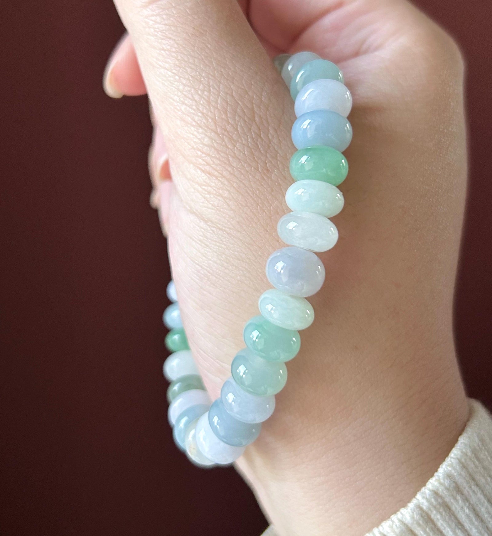 Natural Jadeite Multi-Color Beaded Bracelet, Burmese Type A Icy Translucent Pastel Jade, Soft Tone Jewelry