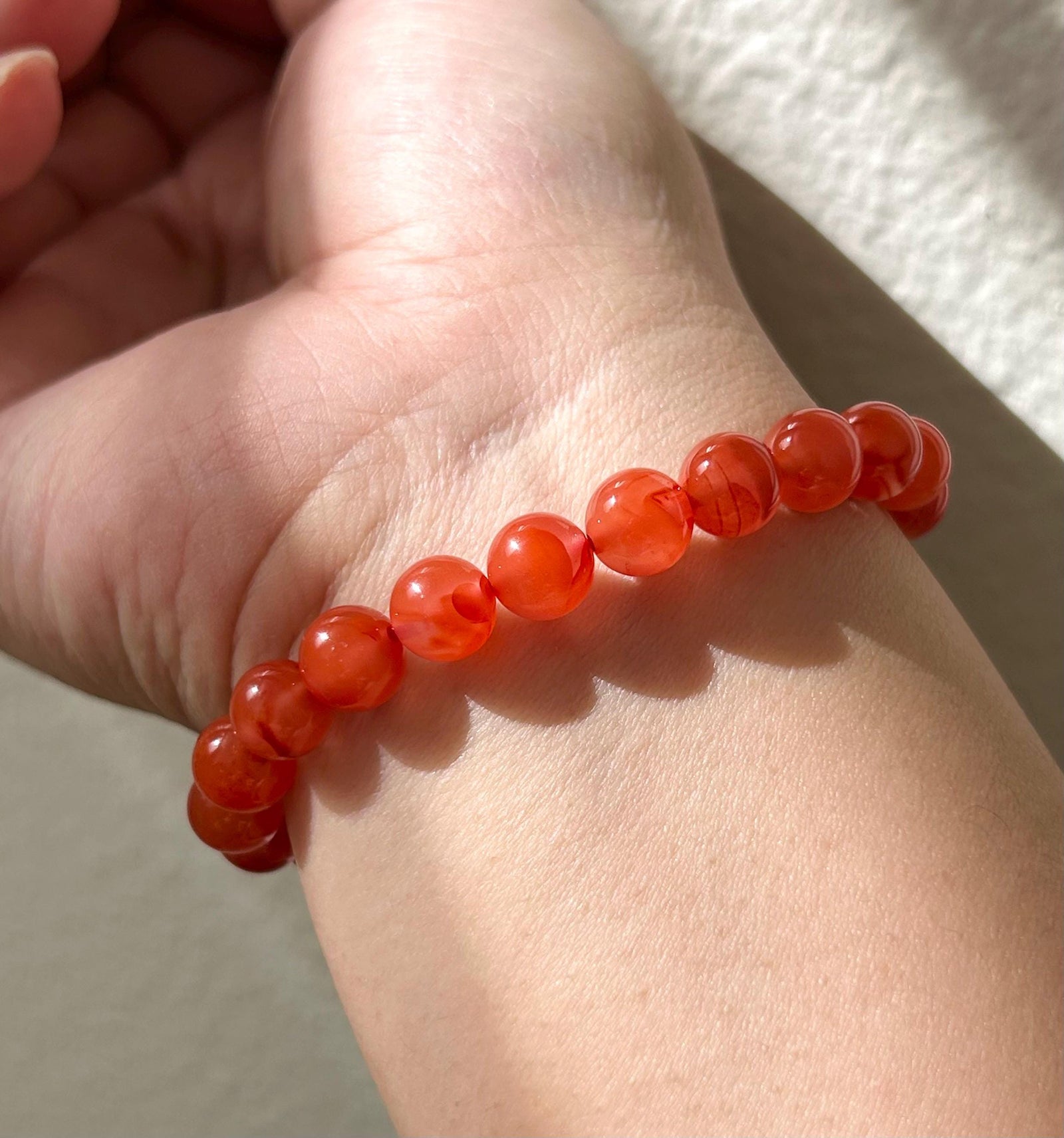 Natural Nanhong Agate Bracelet with Burmese Type A Icy Jadeite Focal Bead, 8mm Translucent Red Agate & Jade Bracelet