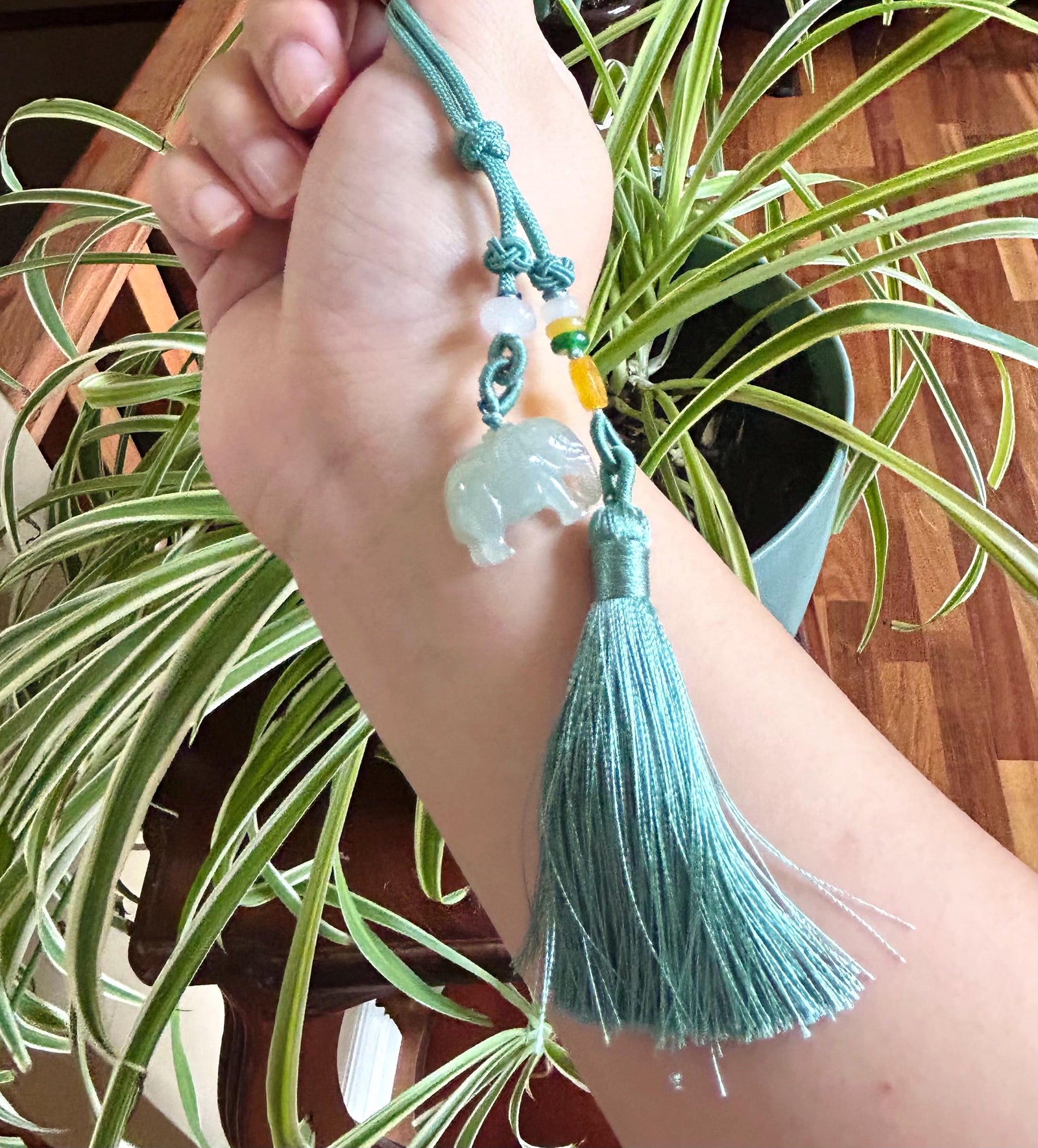 Natural Burmese Jadeite Elephant Tassel Bag Charm Highly Translucent Type A Icy Green Jade Pendant, Oriental Lucky Accessory