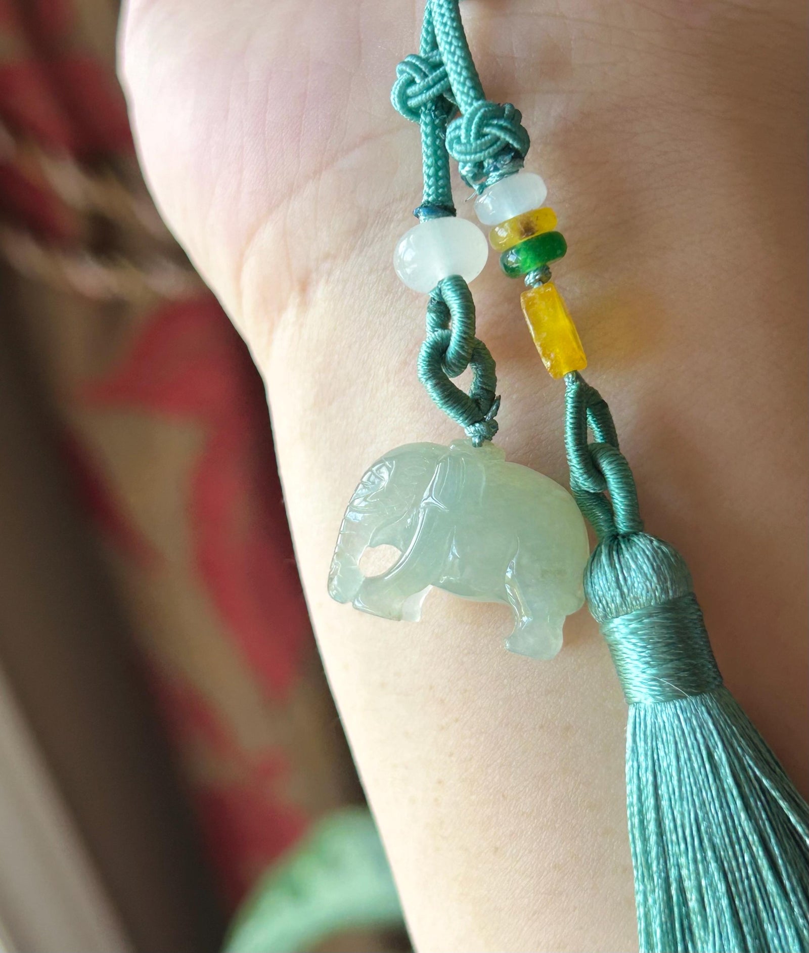 Natural Burmese Jadeite Elephant Tassel Bag Charm Highly Translucent Type A Icy Green Jade Pendant, Oriental Lucky Accessory
