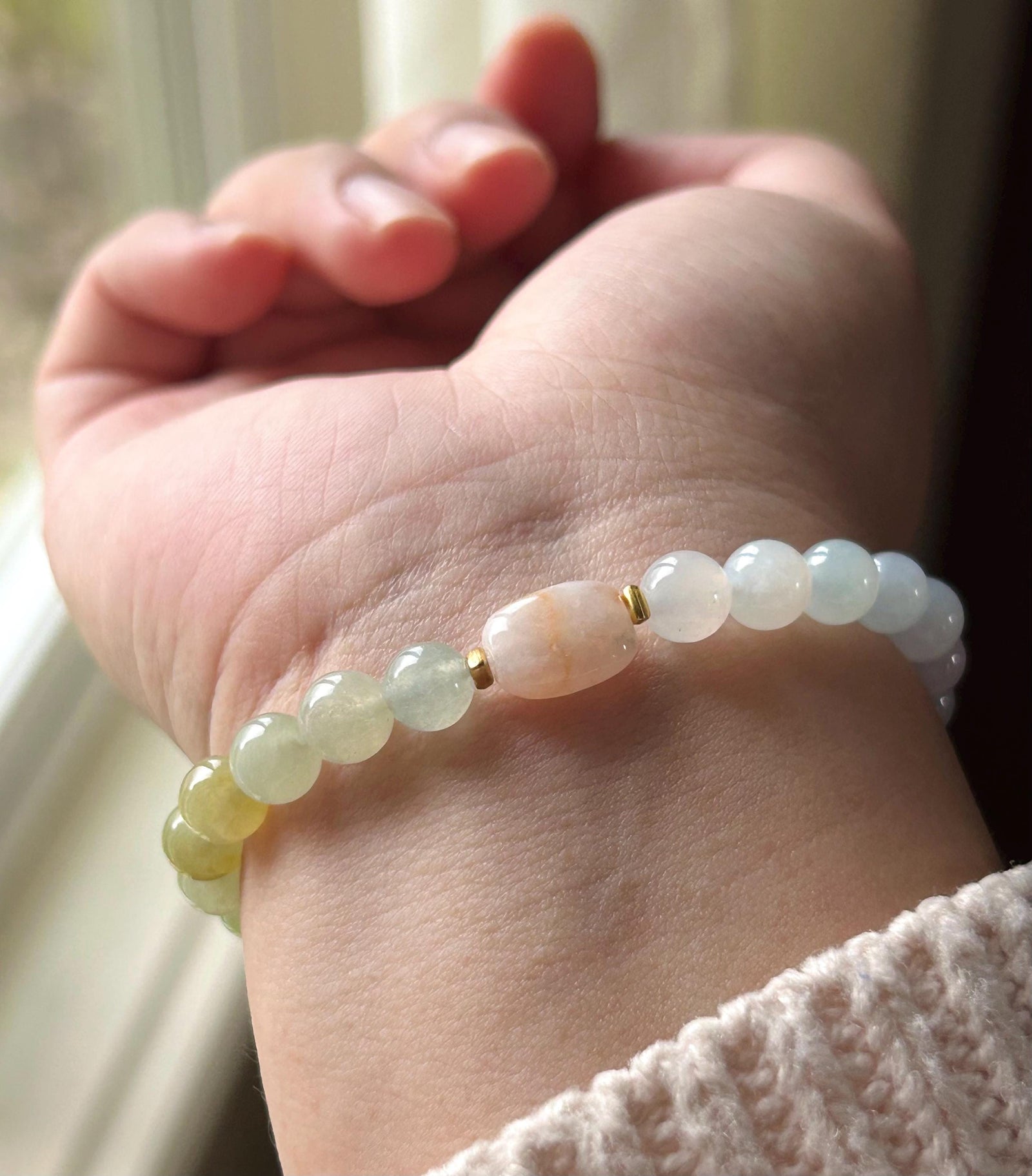 Natural Jadeite Beaded Bracelet | Burmese Type A Highly Translucent Icy Gradient Pastel Multicolor Jade 7mm