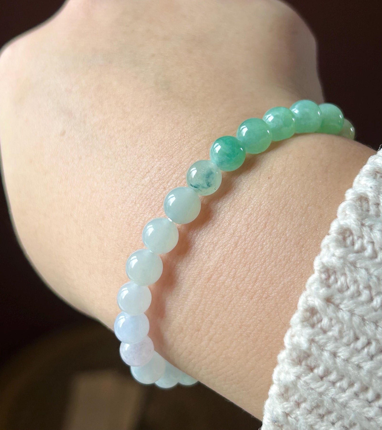 Natural Jadeite Beaded Bracelet | Burmese Type A Highly Translucent Icy Gradient Pastel Multicolor Jade 7mm