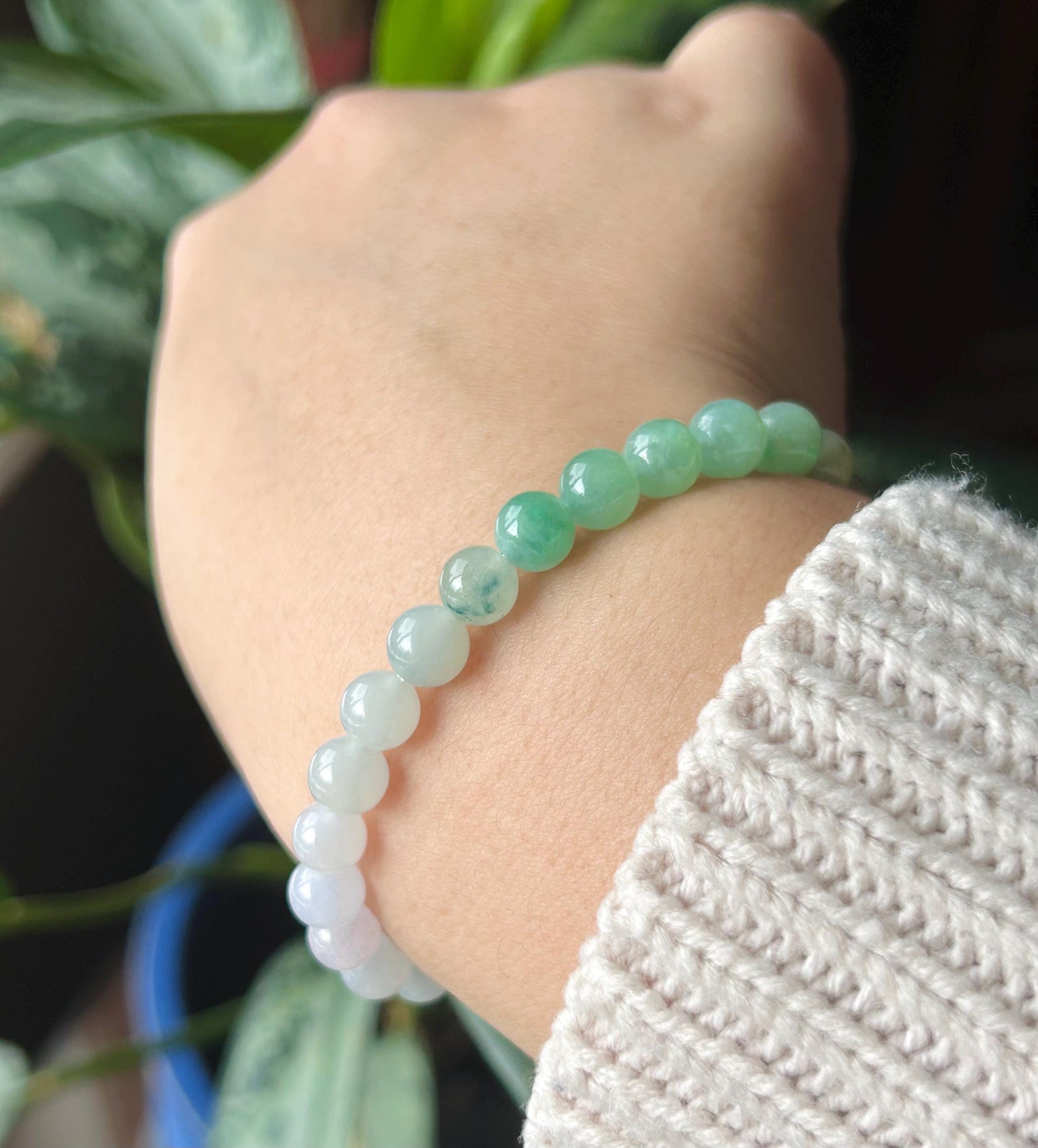 Natural Jadeite Beaded Bracelet | Burmese Type A Highly Translucent Icy Gradient Pastel Multicolor Jade 7mm