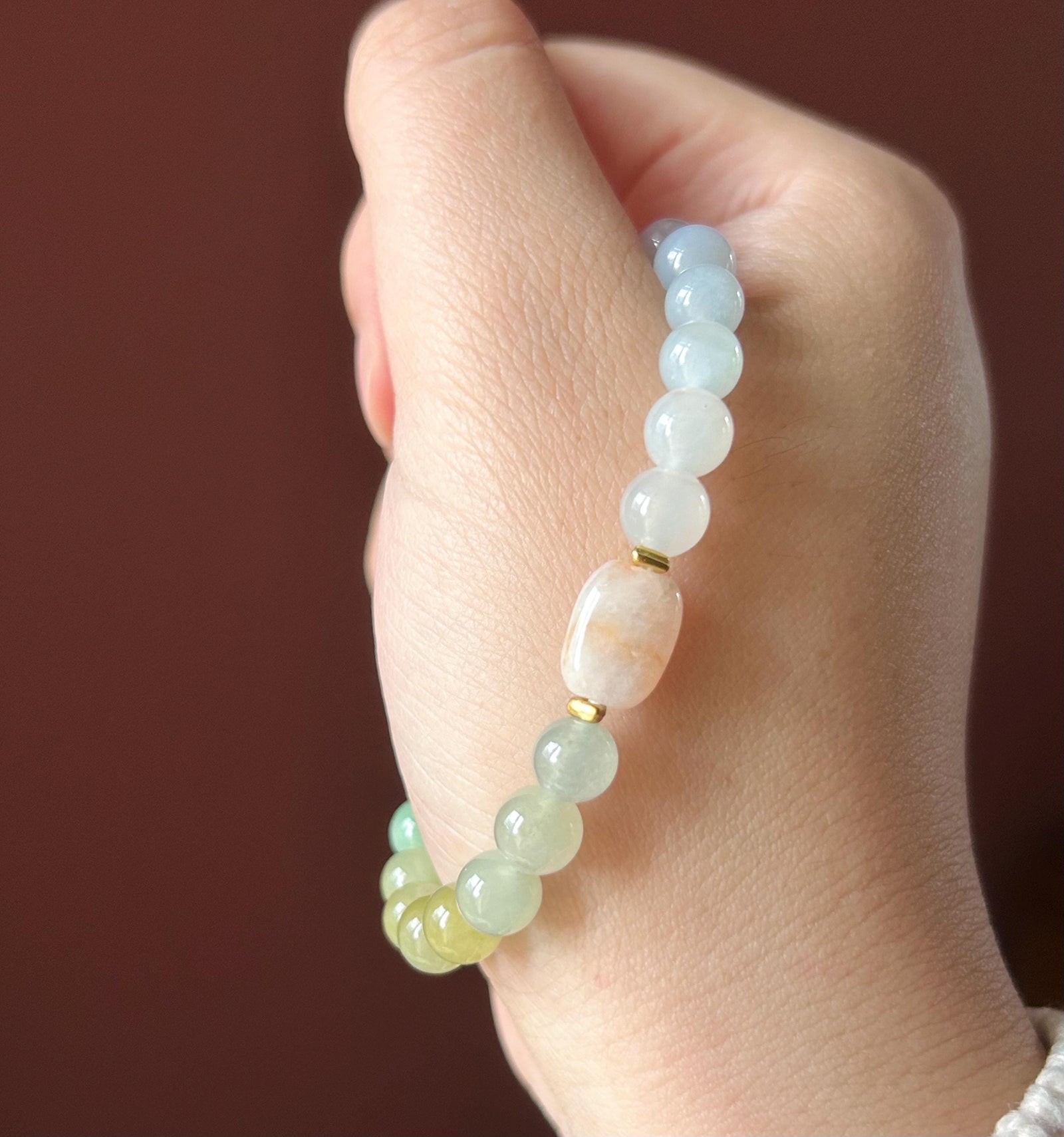 Natural Jadeite Beaded Bracelet | Burmese Type A Highly Translucent Icy Gradient Pastel Multicolor Jade 7mm