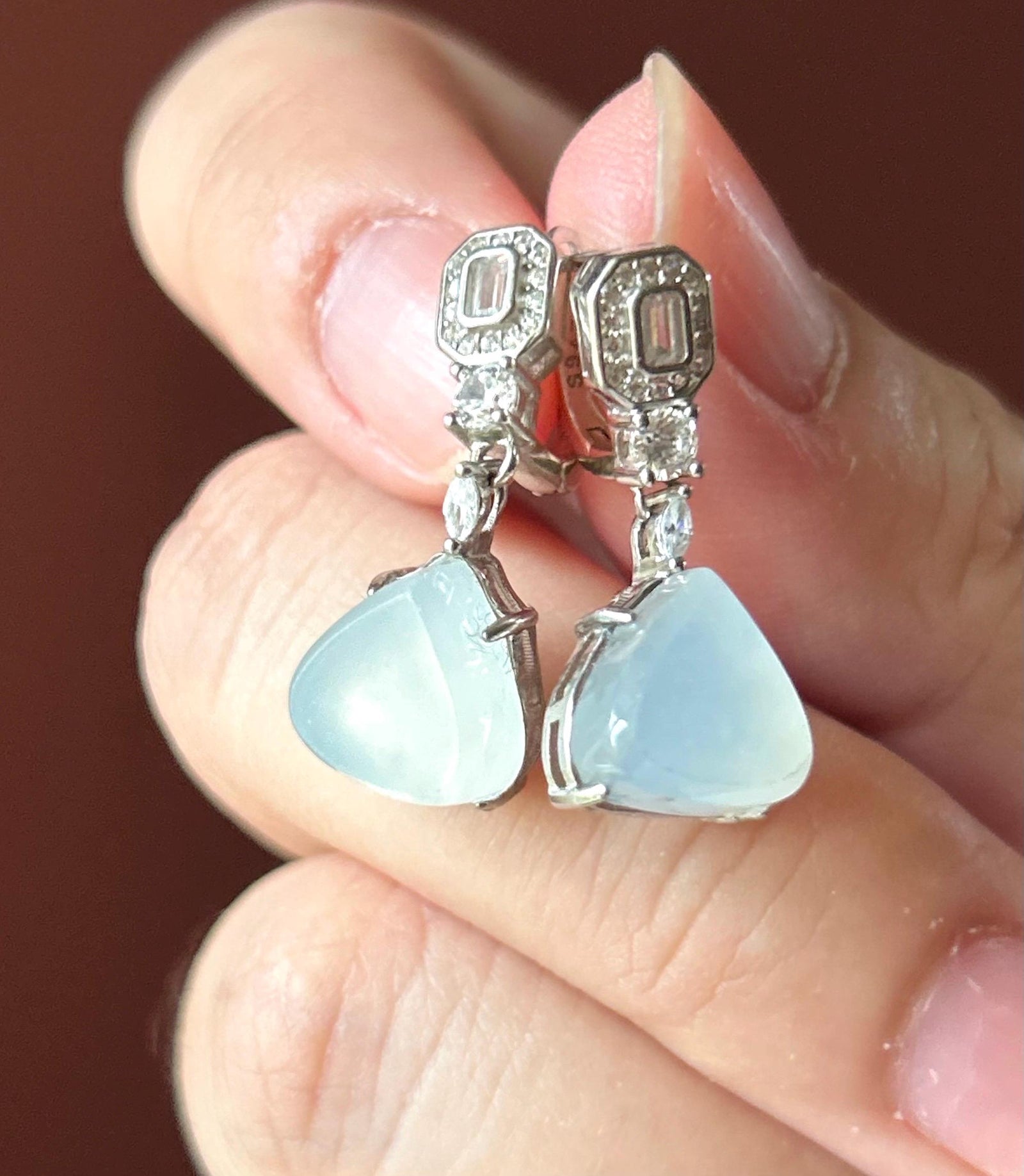 Natural Jadeite Ice Glow Drop Earrings, Burmese White Snowlight Translucent Jade in 925 Silver Minimalist Jewelry