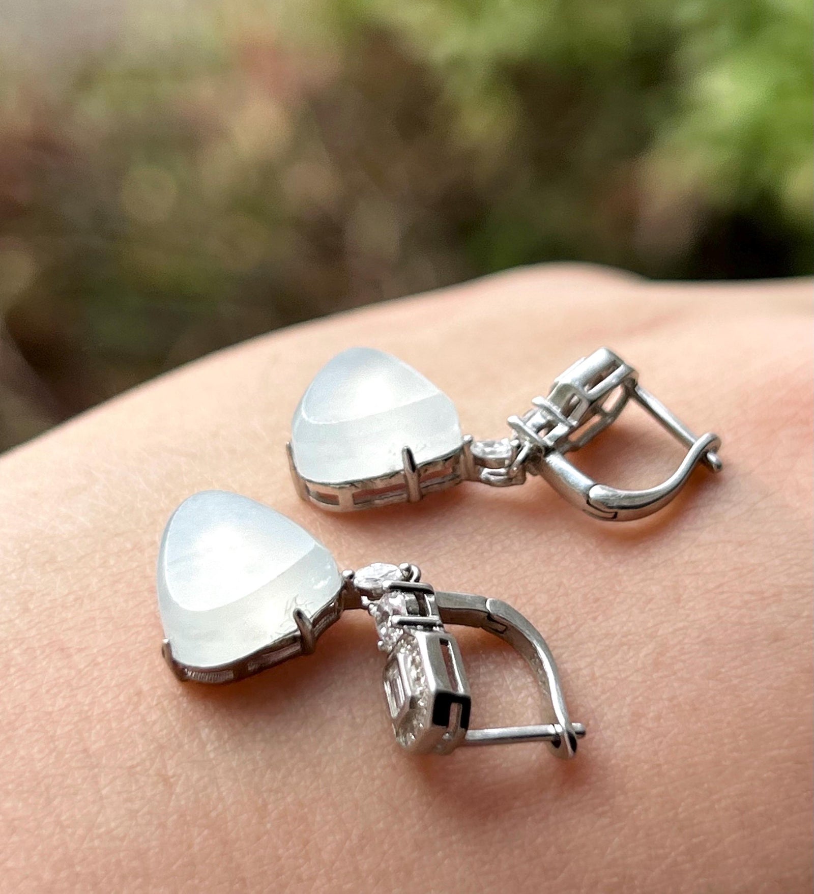 Natural Jadeite Ice Glow Drop Earrings, Burmese White Snowlight Translucent Jade in 925 Silver Minimalist Jewelry