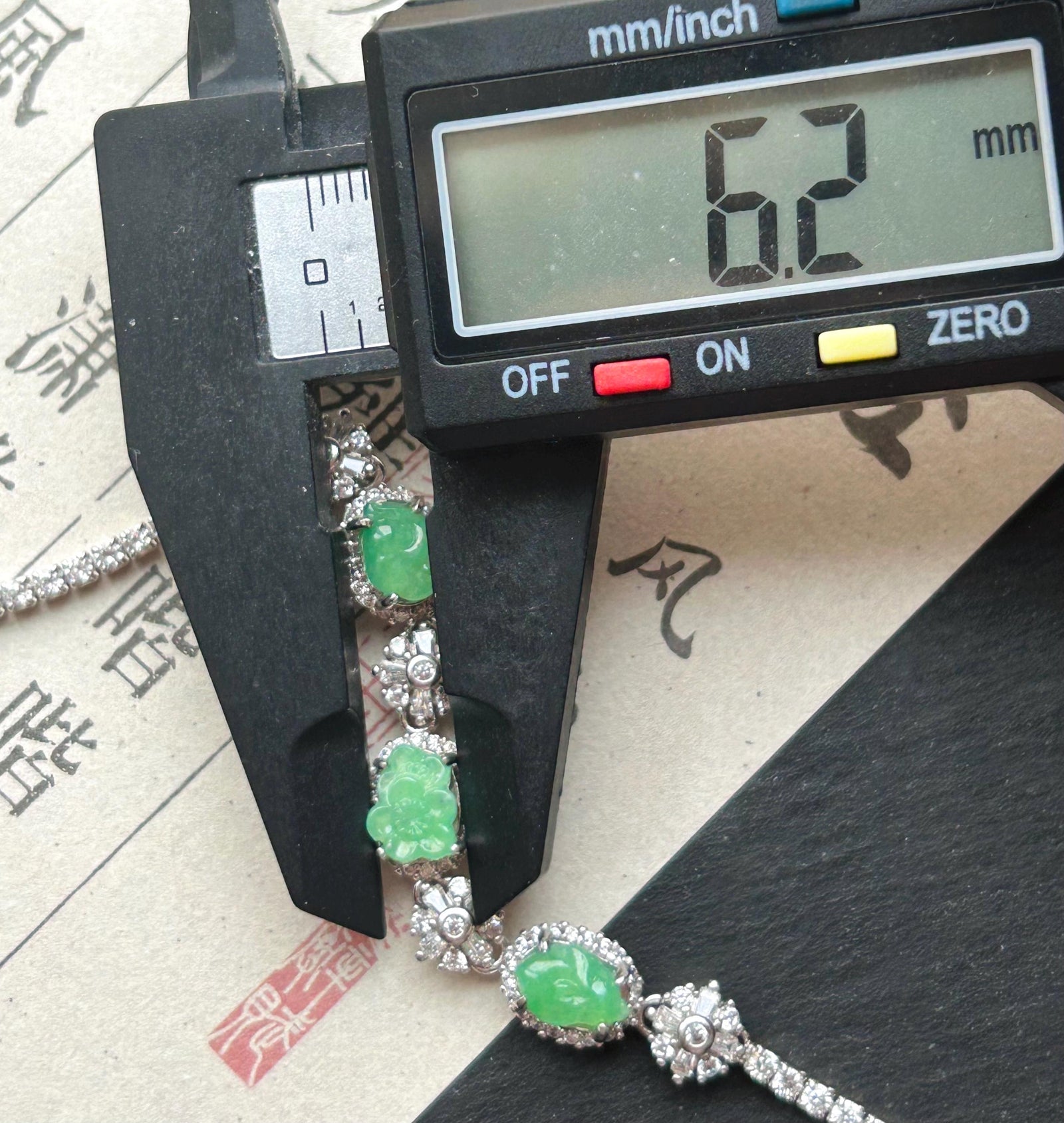 Certified Natural Jadeite Floral Bracelet, Burmese Type A Icy Translucent Vivid Green Jade Magnolia Peach Blossom Lingzhi Carving & Silver