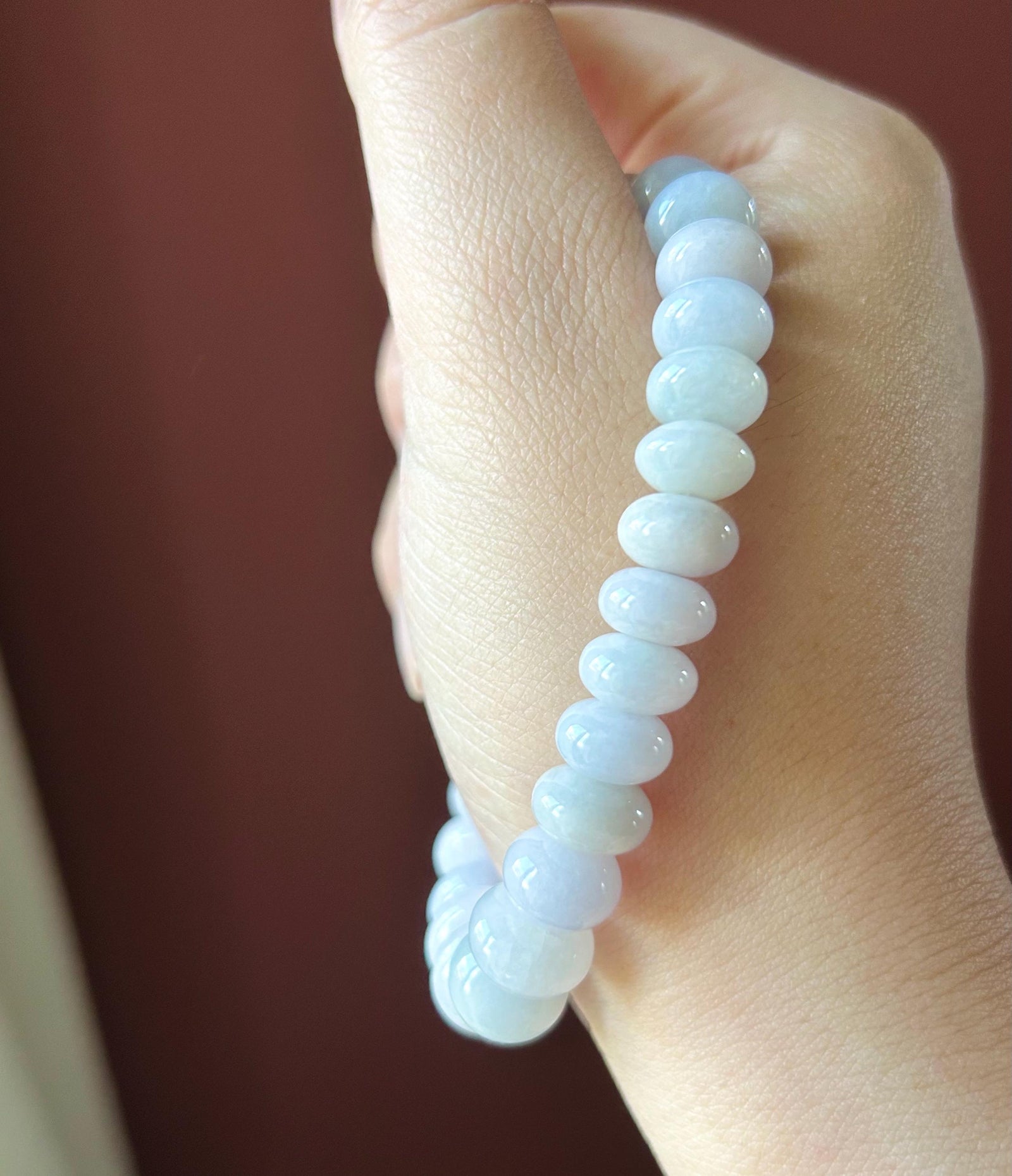 Natural Jadeite Beaded Bracelet | Burmese Type A Icy Glutinous Pale Pinkish Lavender Jade 10-13mm, Carved Cloud Barrel Bead