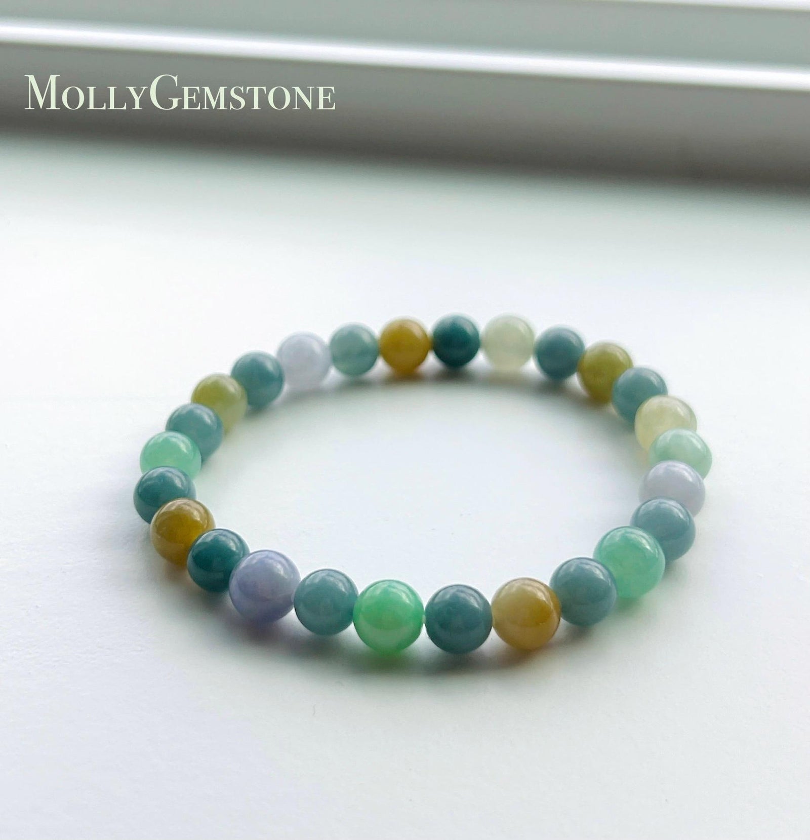 Natural Jadeite Beaded Bracelet Natural Burmese & Guatemalan Type A Icy Multicolor Jade 7mm