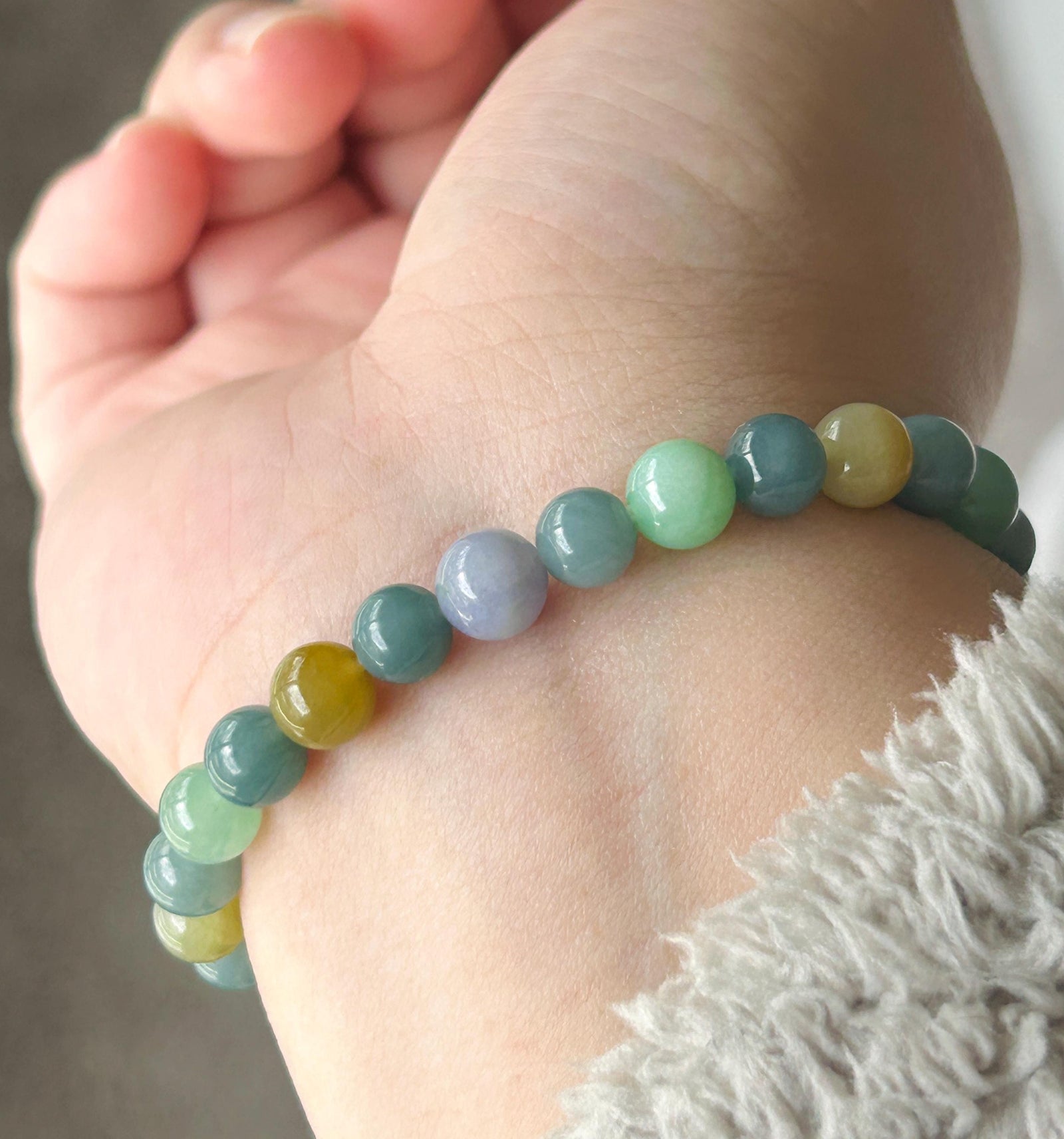 Natural Jadeite Beaded Bracelet Natural Burmese & Guatemalan Type A Icy Multicolor Jade 7mm
