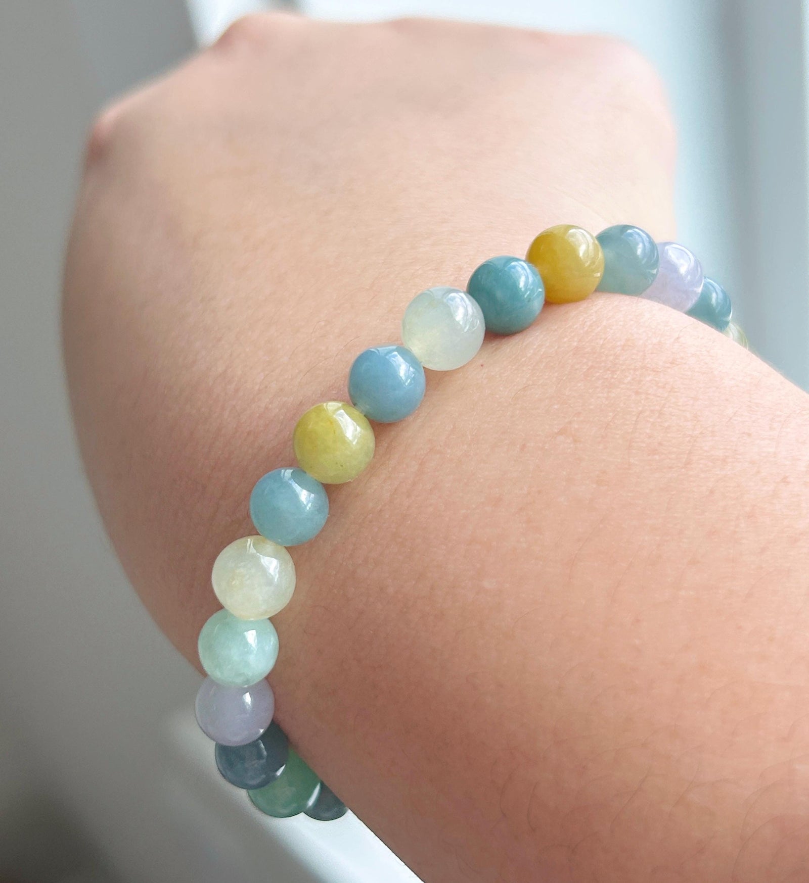 Natural Jadeite Beaded Bracelet Natural Burmese & Guatemalan Type A Icy Multicolor Jade 7mm