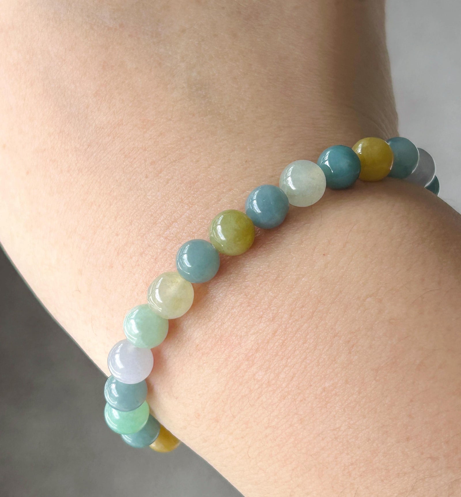 Natural Jadeite Beaded Bracelet Natural Burmese & Guatemalan Type A Icy Multicolor Jade 7mm