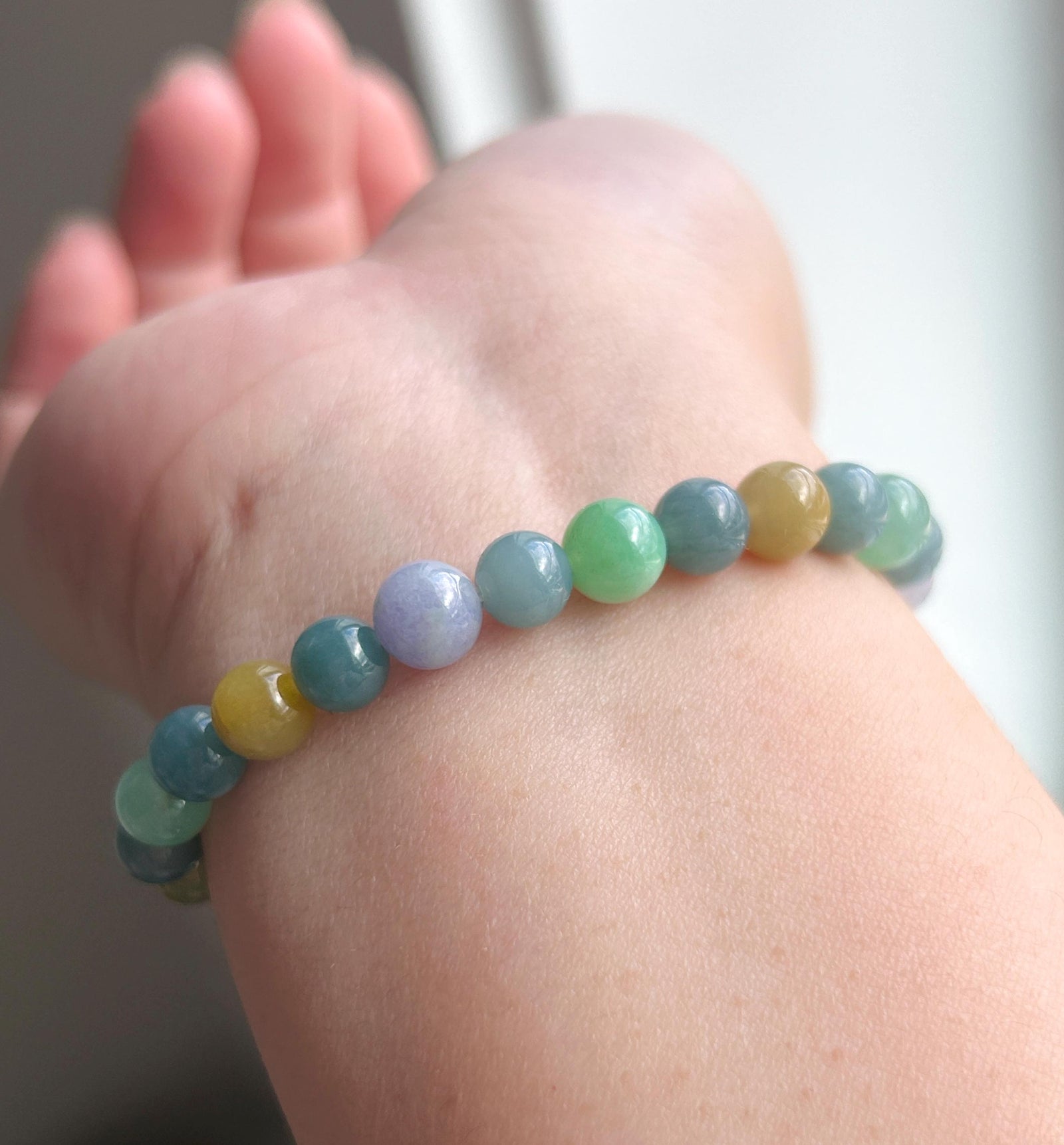 Natural Jadeite Beaded Bracelet Natural Burmese & Guatemalan Type A Icy Multicolor Jade 7mm