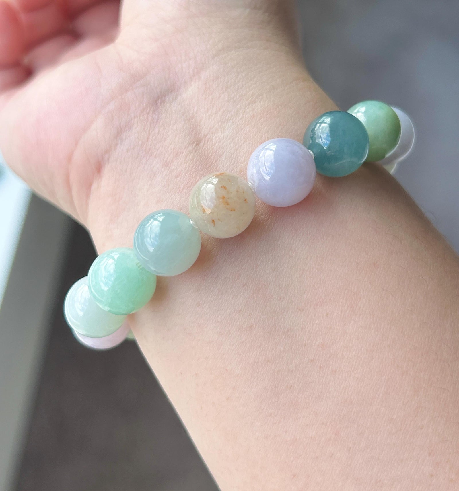 Natural Jadeite Large Beaded Bracelet | Burmese Type A Icy Gelatinous Macaron Multicolor Jade 12.5mm