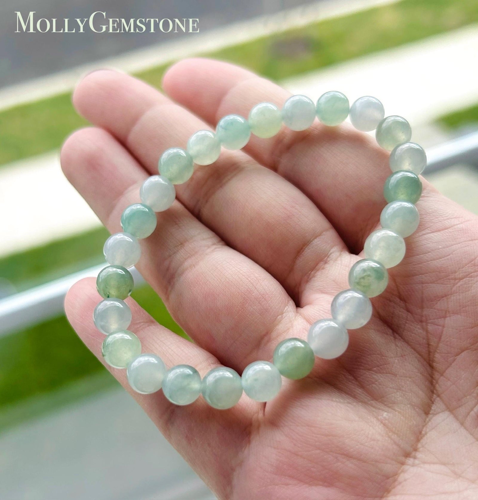 Natural Jadeite Beaded Bracelet | Burmese Type A Highly Translucent Icy Gelatinous Green & Lavender Multicolor Jade 7mm