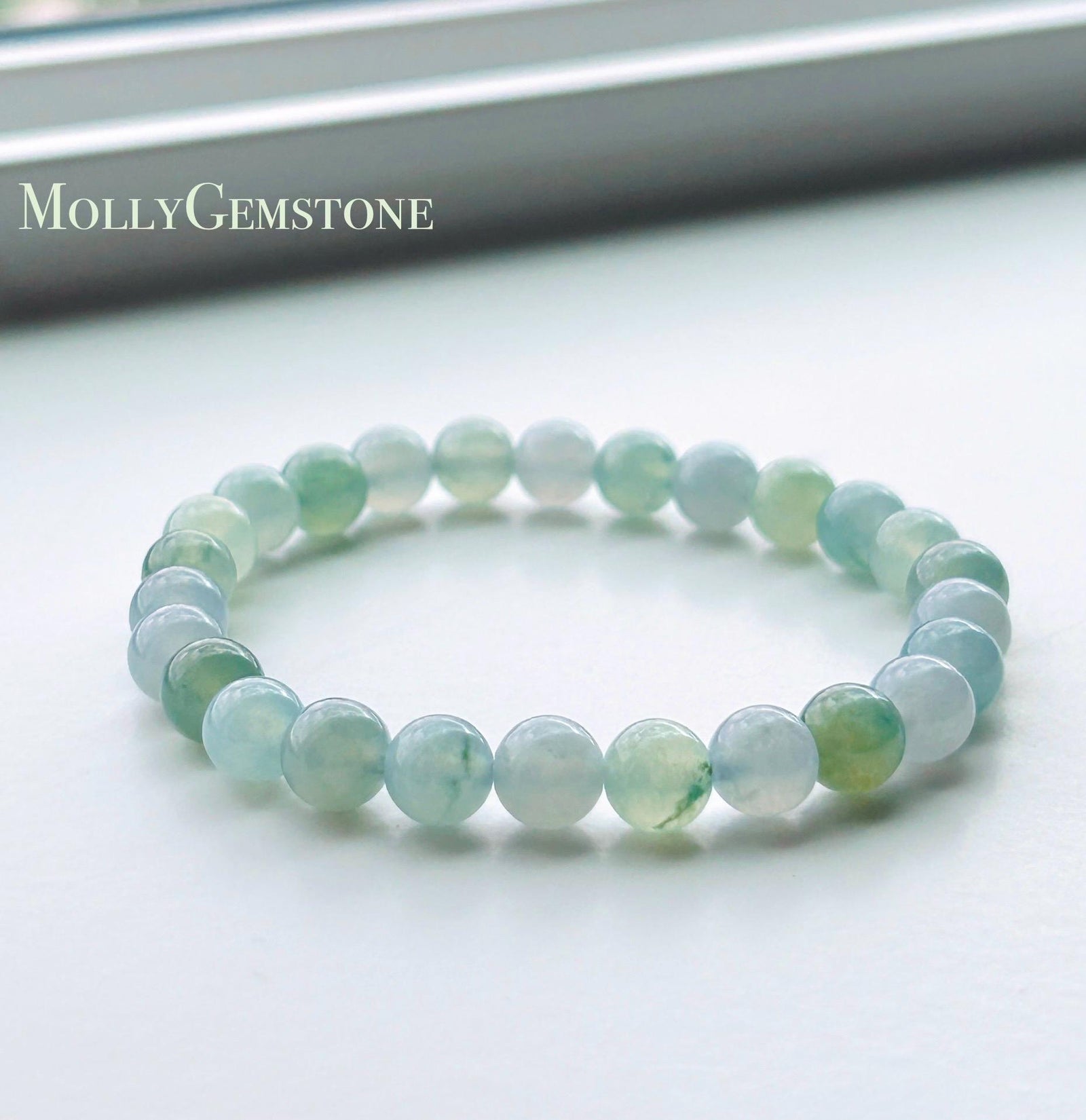 Natural Jadeite Beaded Bracelet | Burmese Type A Highly Translucent Icy Gelatinous Green & Lavender Multicolor Jade 7mm