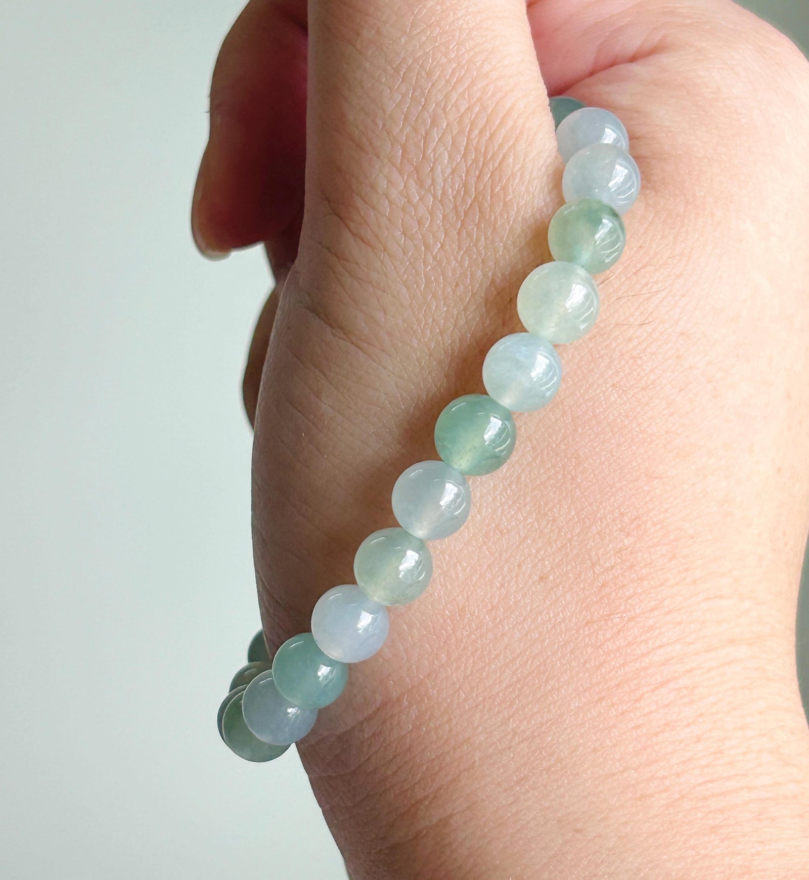 Natural Jadeite Beaded Bracelet | Burmese Type A Highly Translucent Icy Gelatinous Green & Lavender Multicolor Jade 7mm