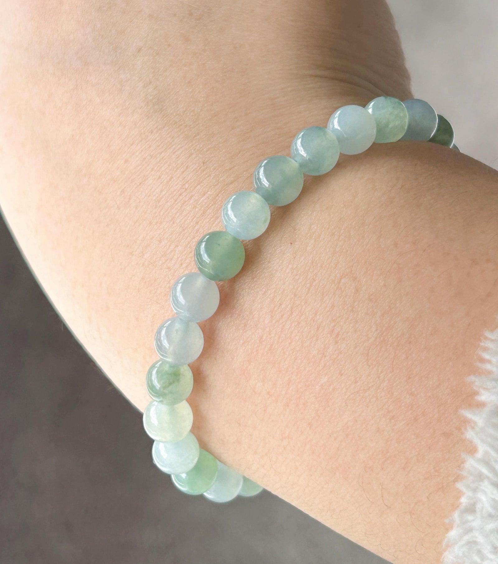 Natural Jadeite Beaded Bracelet | Burmese Type A Highly Translucent Icy Gelatinous Green & Lavender Multicolor Jade 7mm