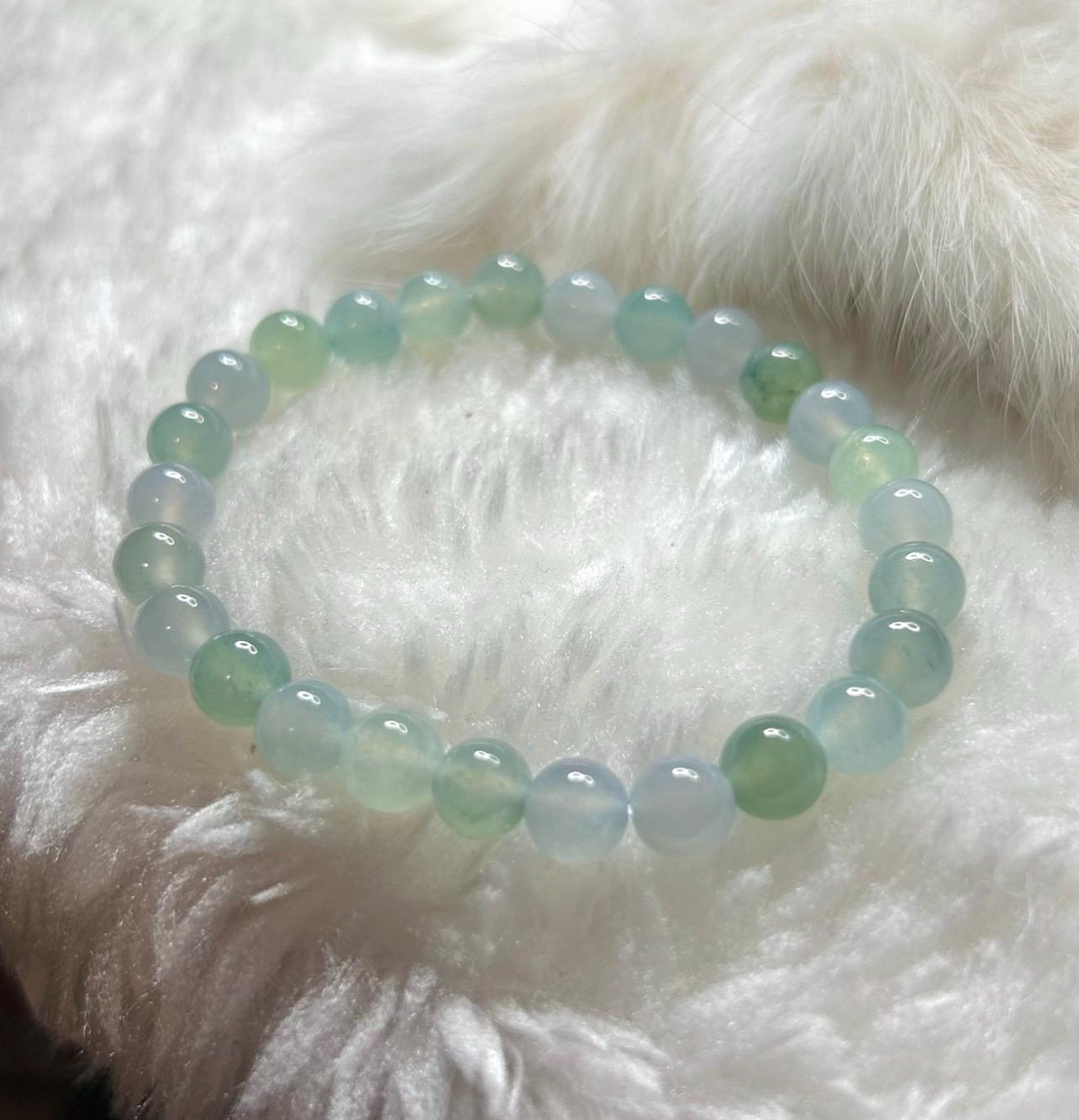 Natural Jadeite Beaded Bracelet | Burmese Type A Highly Translucent Icy Gelatinous Green & Lavender Multicolor Jade 7mm