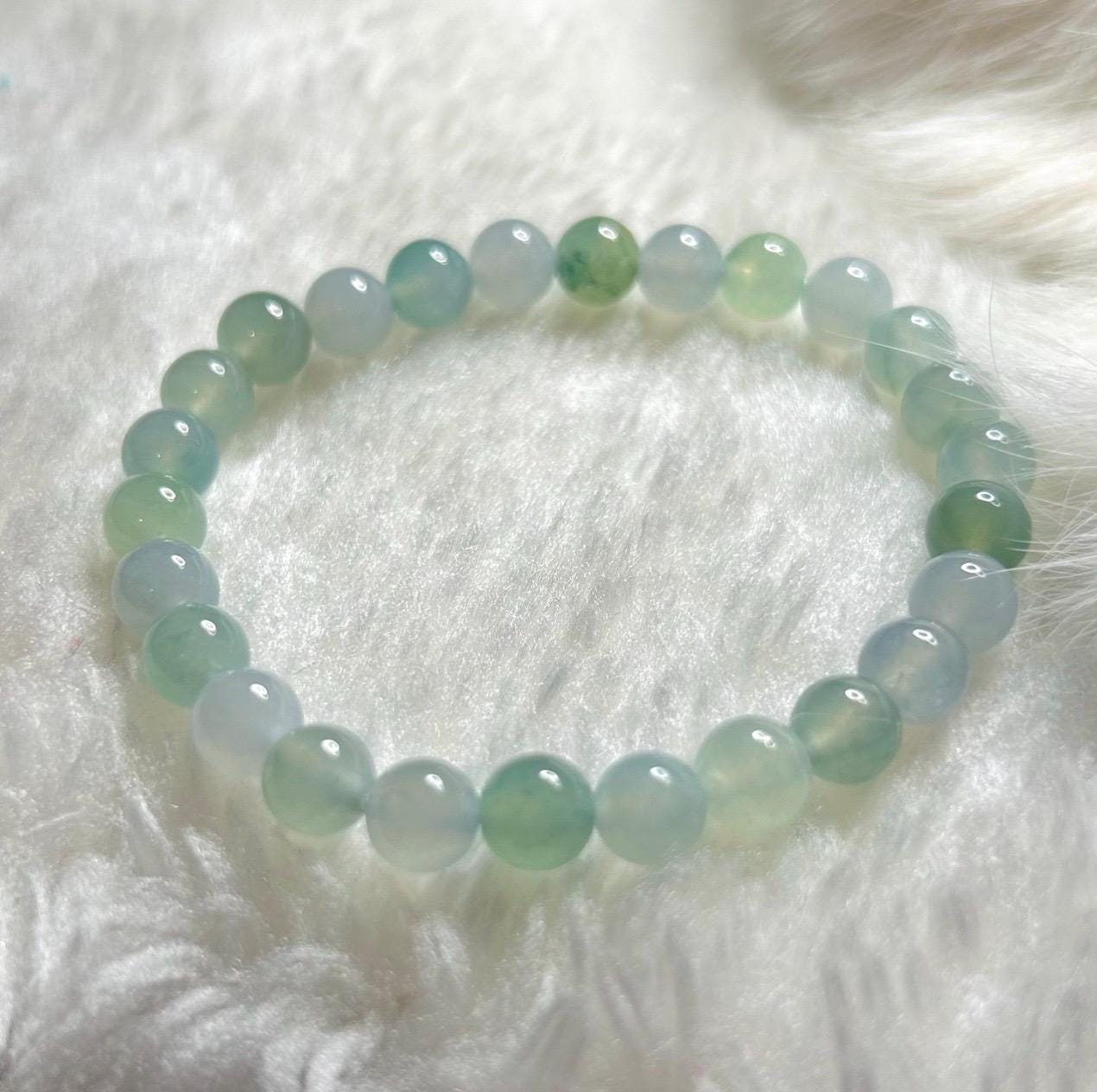Natural Jadeite Beaded Bracelet | Burmese Type A Highly Translucent Icy Gelatinous Green & Lavender Multicolor Jade 7mm
