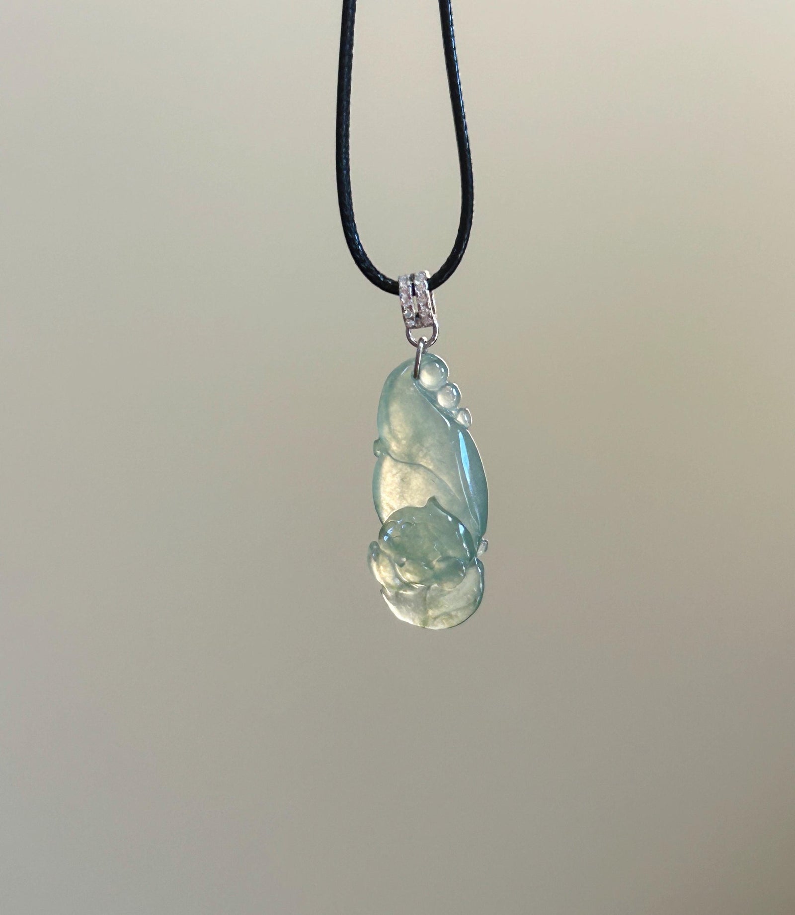 Certified Natural Jadeite Lotus Flower Pendant Burmese Type A Highly Translucent Icy Clear Water Green Jade Sterling Silver Bail