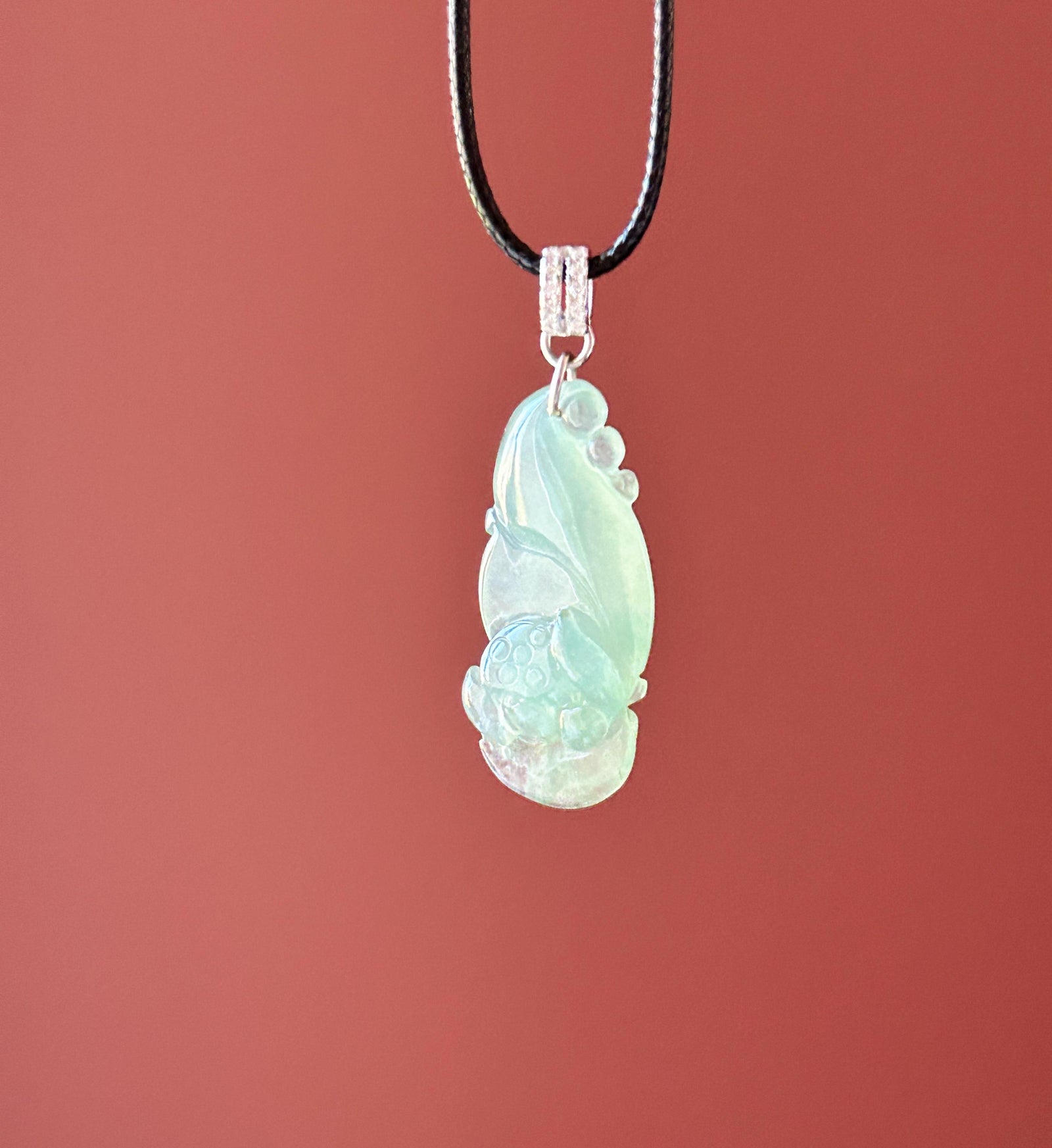 Certified Natural Jadeite Lotus Flower Pendant Burmese Type A Highly Translucent Icy Clear Water Green Jade Sterling Silver Bail