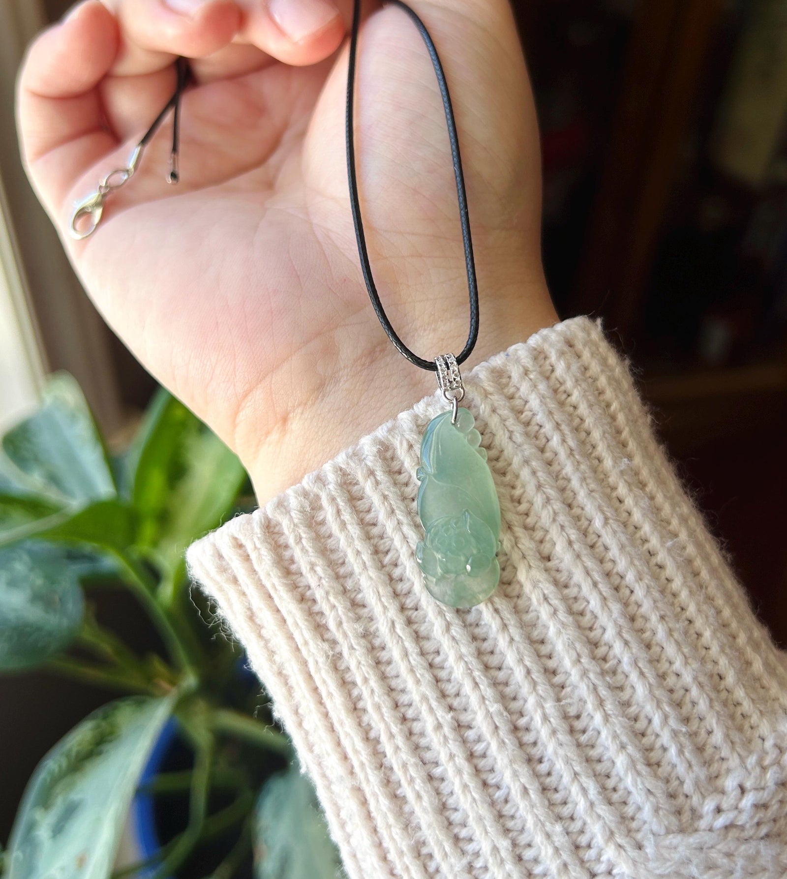 Certified Natural Jadeite Lotus Flower Pendant Burmese Type A Highly Translucent Icy Clear Water Green Jade Sterling Silver Bail