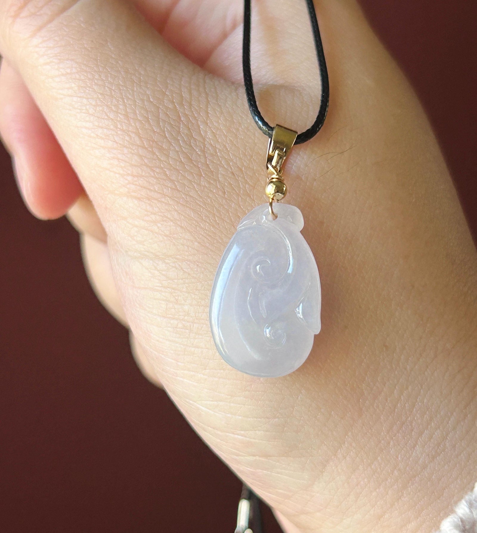 Natural Jadeite RuYi Pendant Burmese Type A Icy Translucent Gelatinous Icy Pale Pinkish Lavender Jade