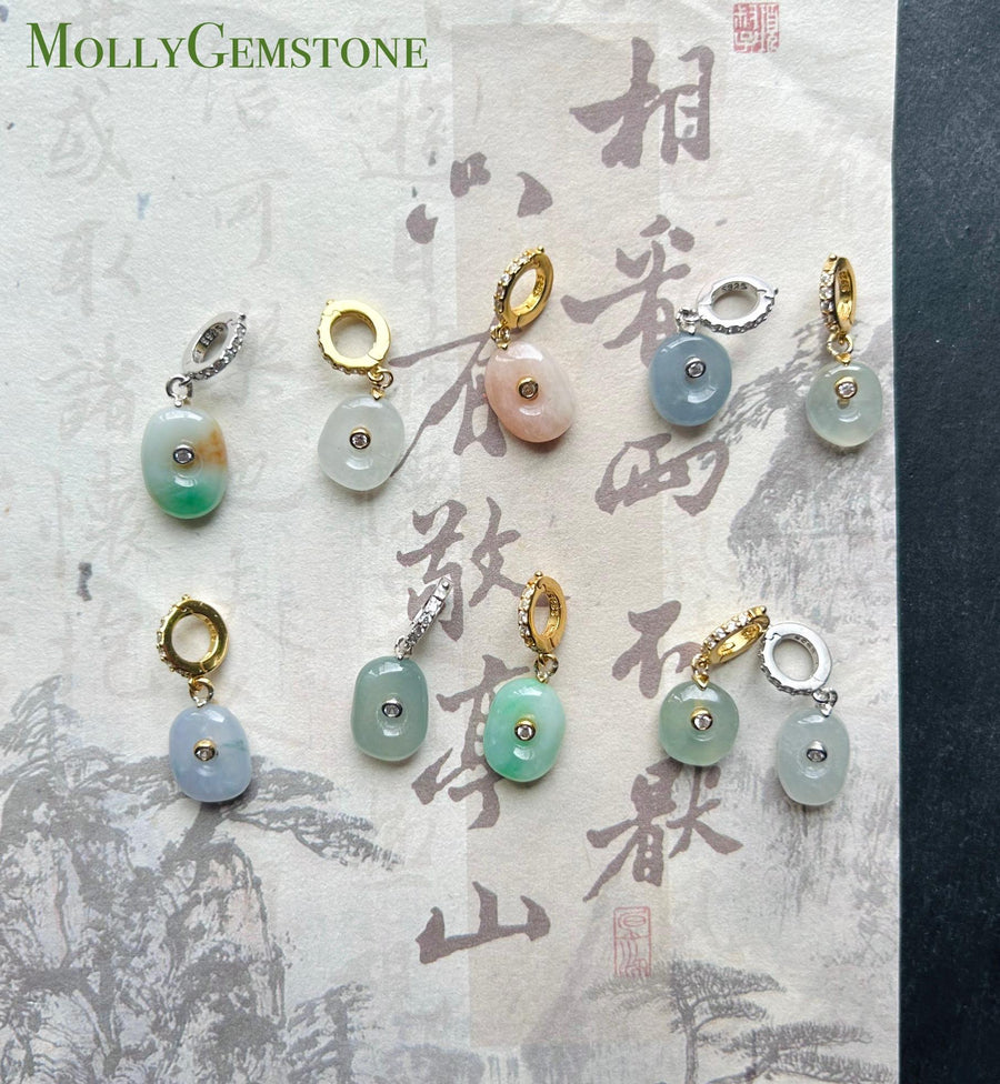 Natural Jadeite Petite Pendant/Beacelet Charm Dual Purpose Jewelry Burmese Type A Icy Translucent Multicolor Jade