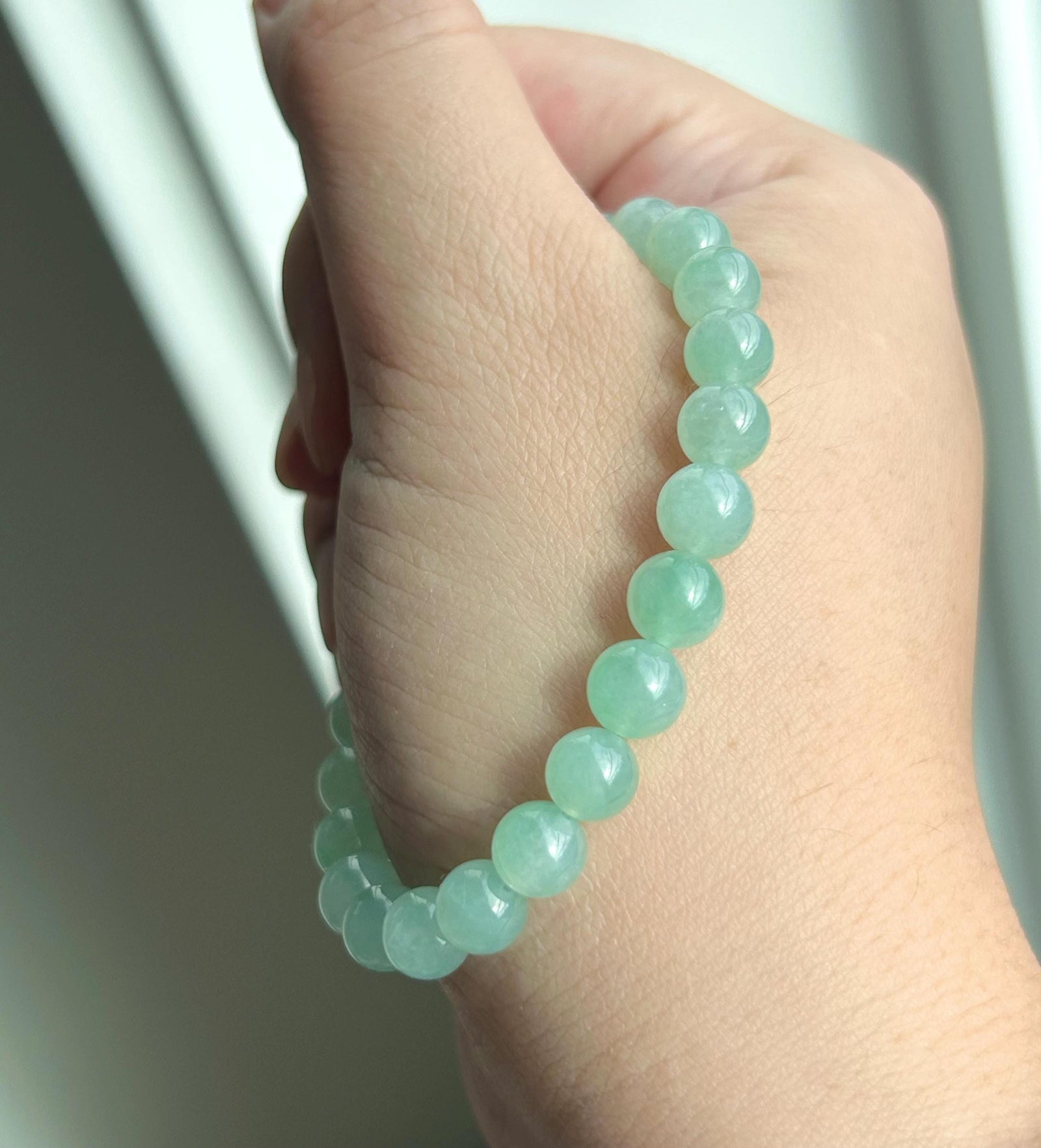 Natural Jadeite Beaded Bracelet | Burmese Type A Highly Translucent Icy Apple Green & Lavender Jade 7mm Designer Minimalist Jewelry