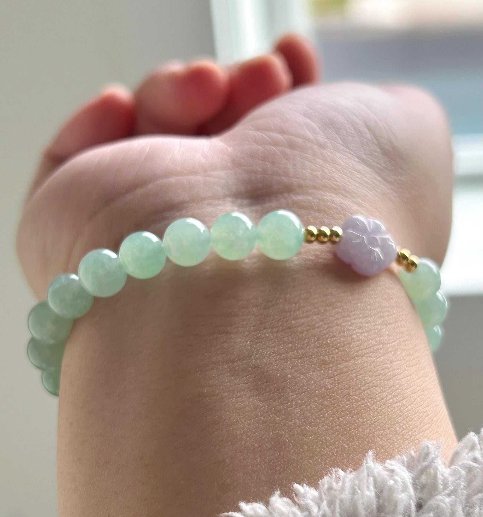 Natural Jadeite Beaded Bracelet | Burmese Type A Highly Translucent Icy Apple Green & Lavender Jade 7mm Designer Minimalist Jewelry