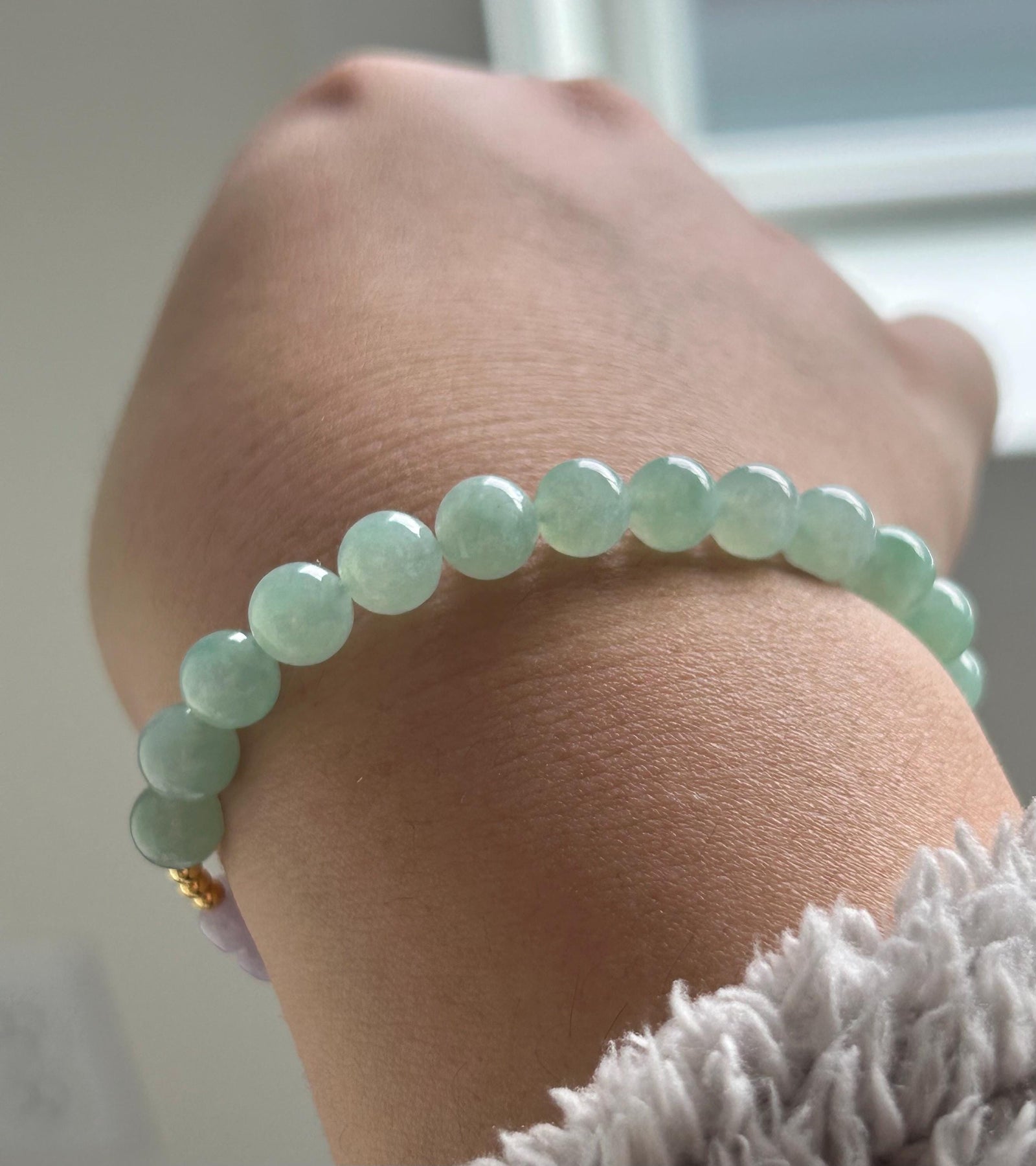 Natural Jadeite Beaded Bracelet | Burmese Type A Highly Translucent Icy Apple Green & Lavender Jade 7mm Designer Minimalist Jewelry