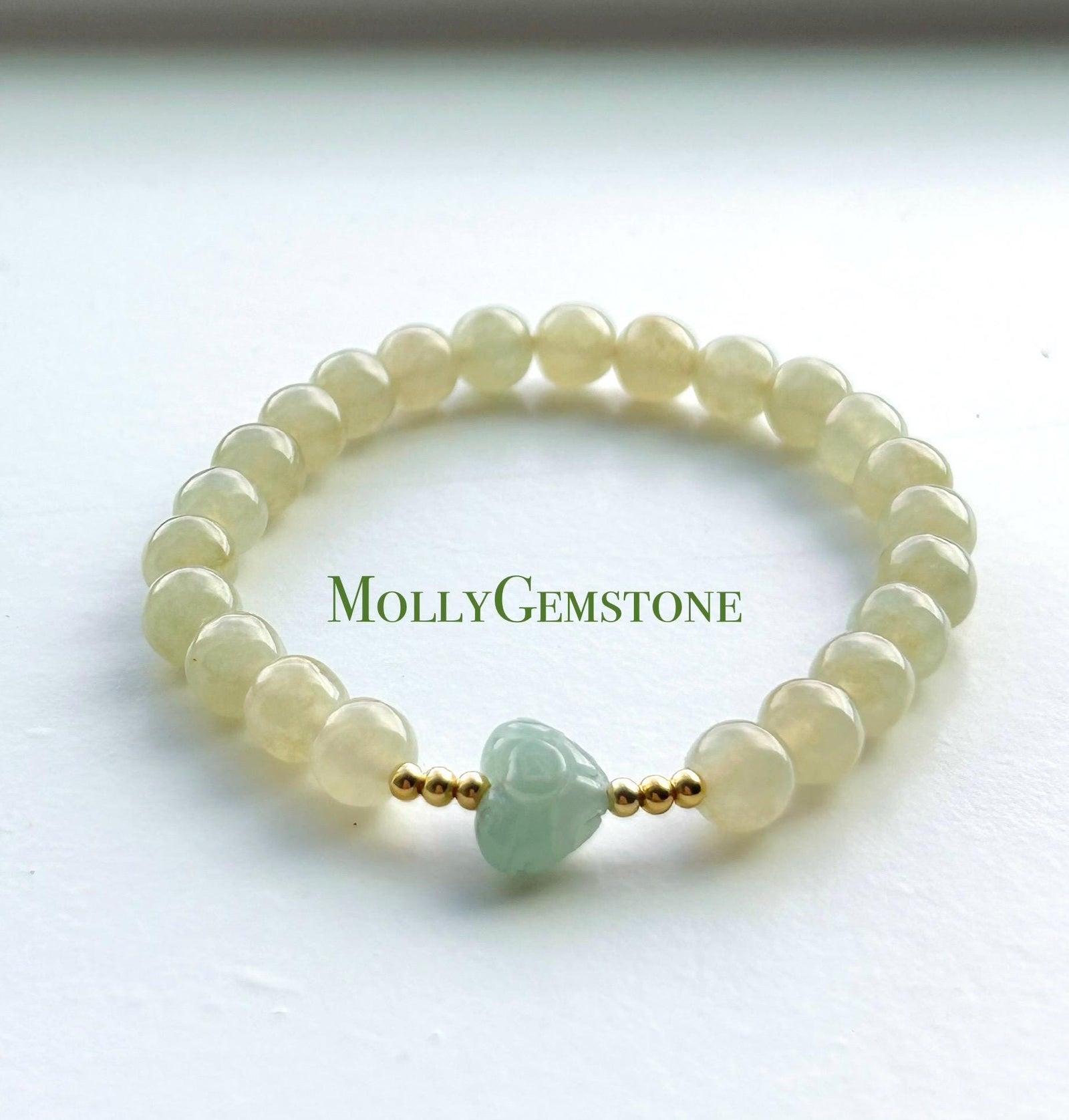Natural Jadeite Beaded Bracelet | Burmese Type A Highly Translucent Icy Honey Pear Yellow Jade 7mm Designer Minimalist Jewelry