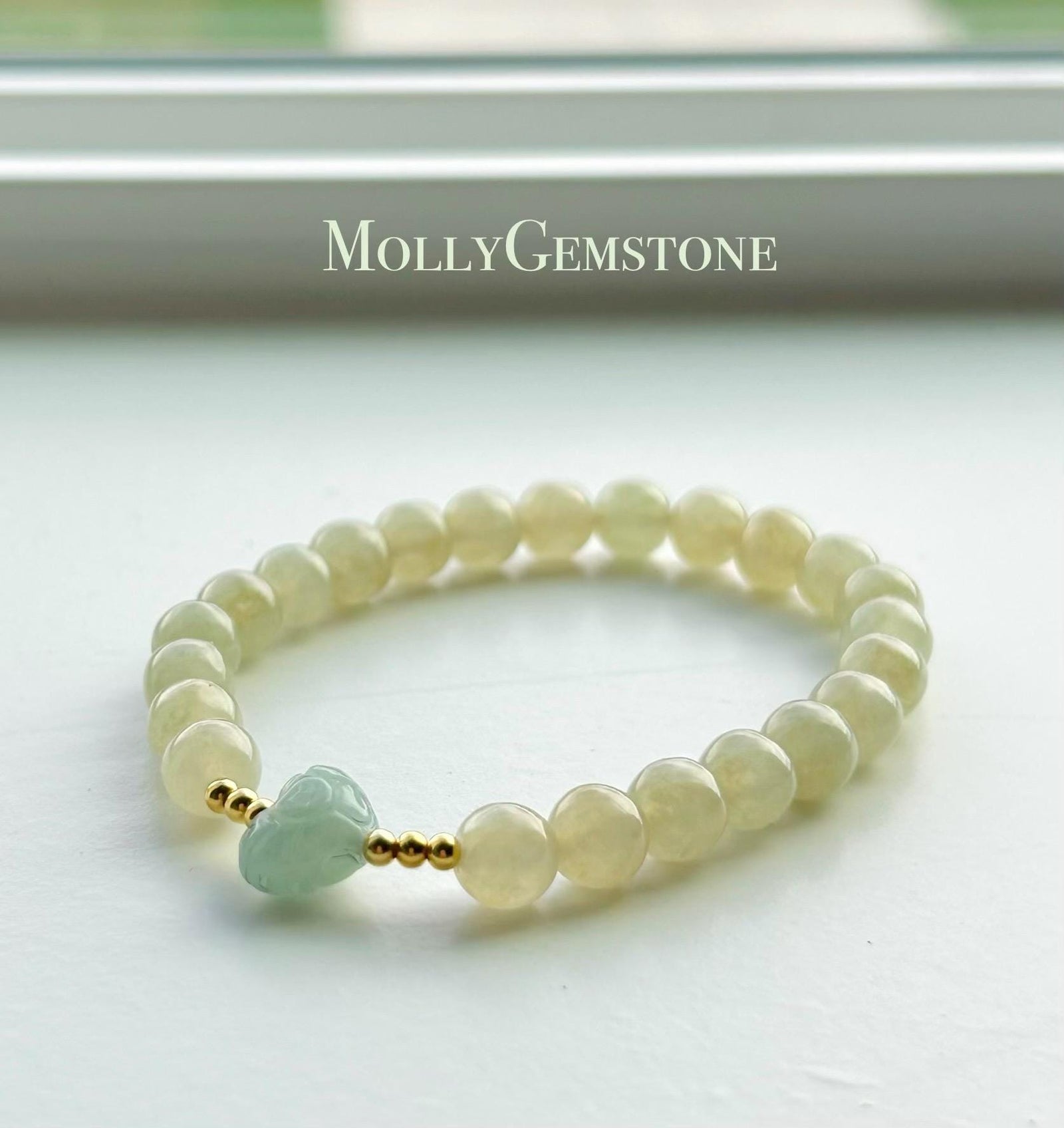 Natural Jadeite Beaded Bracelet | Burmese Type A Highly Translucent Icy Honey Pear Yellow Jade 7mm Designer Minimalist Jewelry