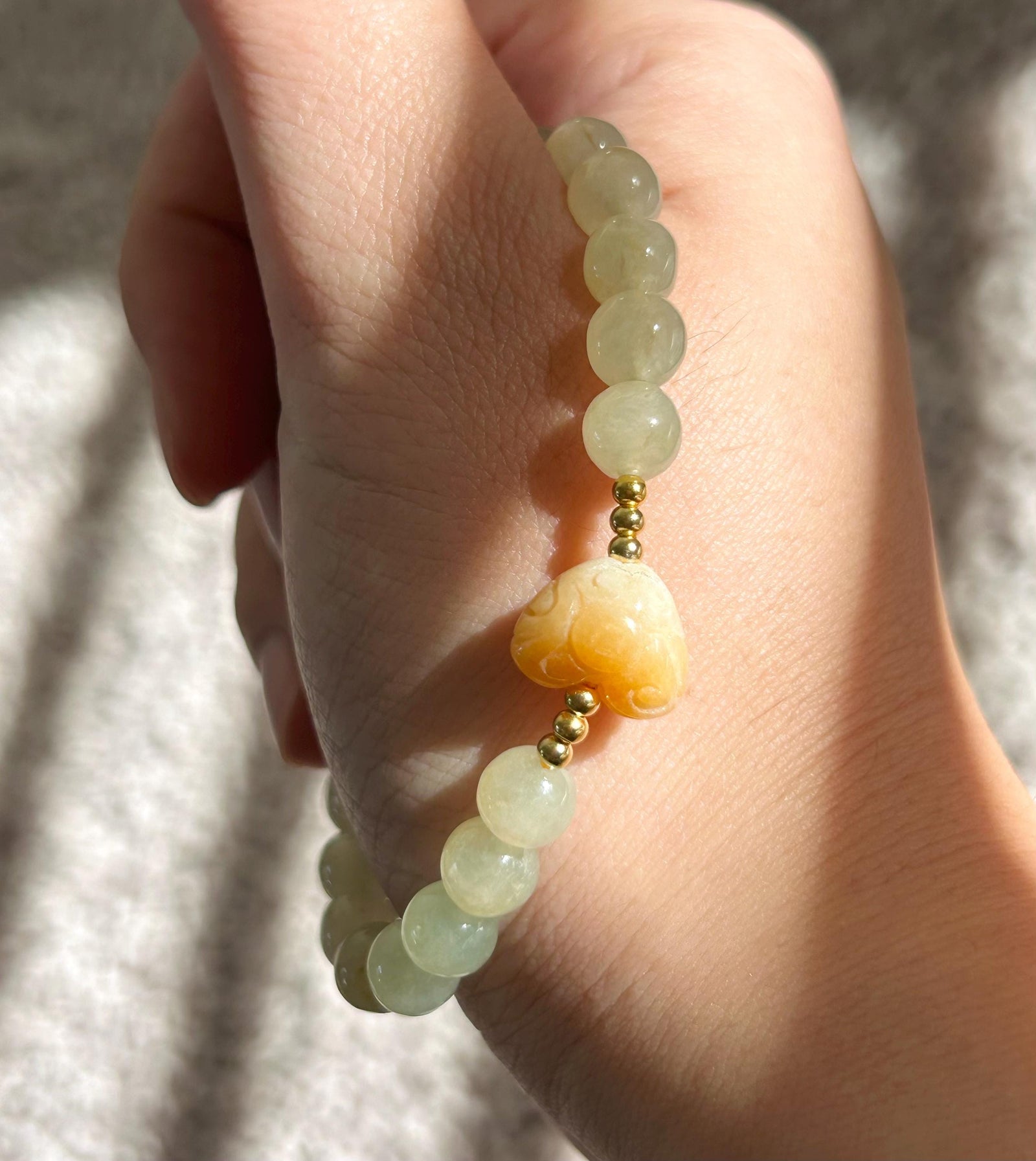Natural Jadeite Beaded Bracelet | Burmese Type A Highly Translucent Icy Honey Pear Yellow Jade 7mm Designer Minimalist Jewelry