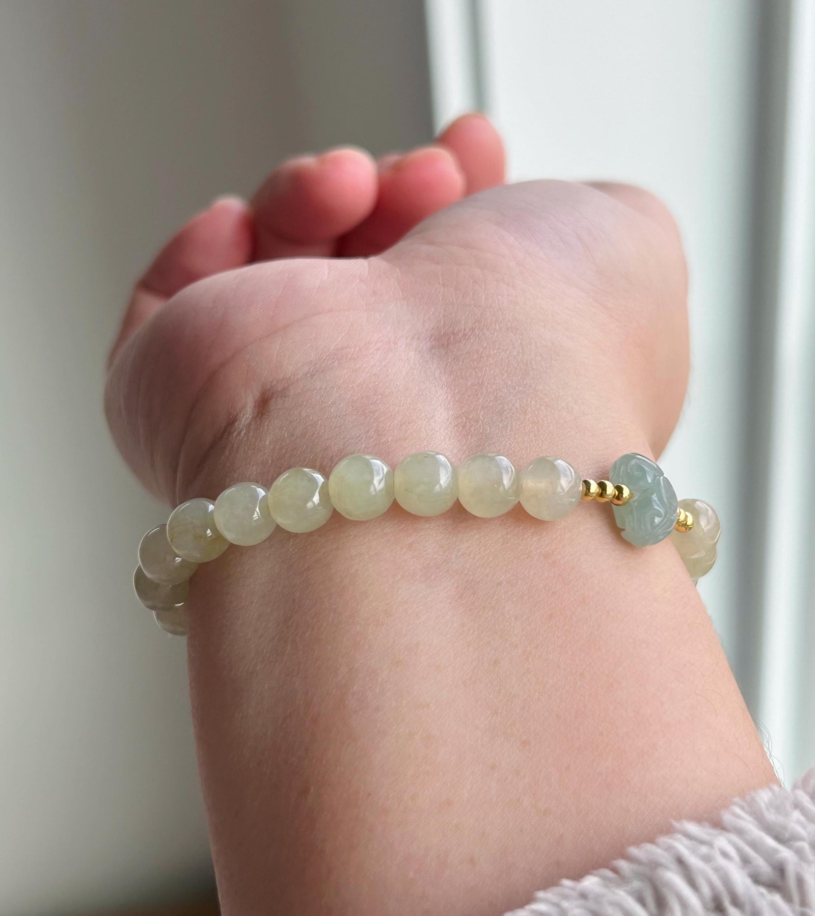 Natural Jadeite Beaded Bracelet | Burmese Type A Highly Translucent Icy Honey Pear Yellow Jade 7mm Designer Minimalist Jewelry