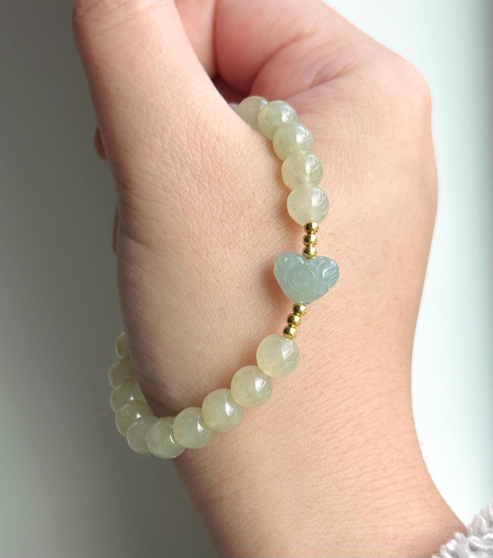 Natural Jadeite Beaded Bracelet | Burmese Type A Highly Translucent Icy Honey Pear Yellow Jade 7mm Designer Minimalist Jewelry