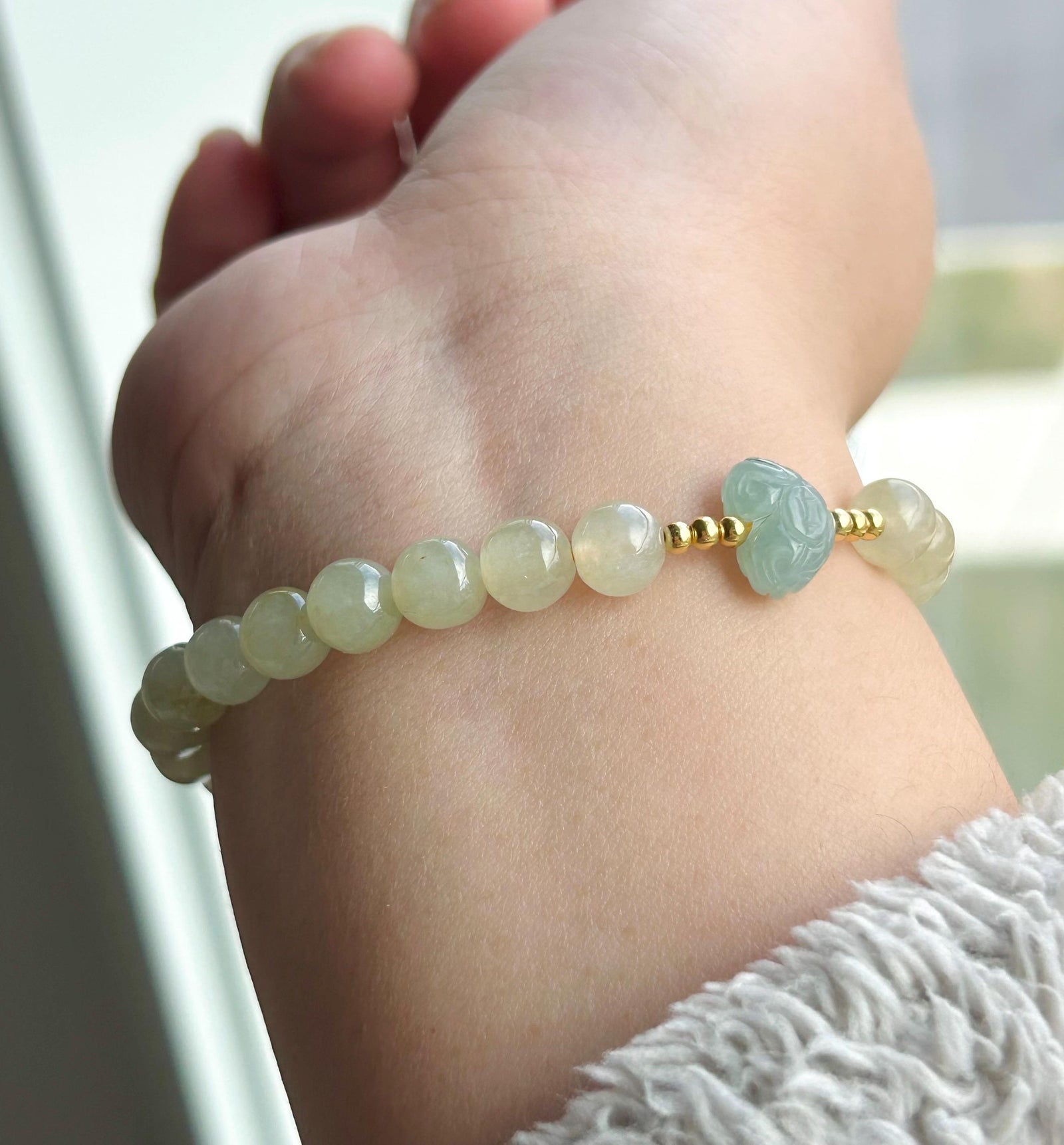 Natural Jadeite Beaded Bracelet | Burmese Type A Highly Translucent Icy Honey Pear Yellow Jade 7mm Designer Minimalist Jewelry