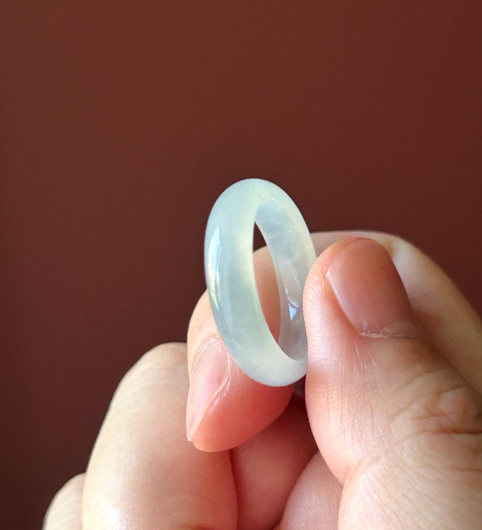 Natural Jadeite Ring Band | Burmese Type A Highly Translucent Icy Light Blue & Lavender | US Size 7.5 | 17.7mm
