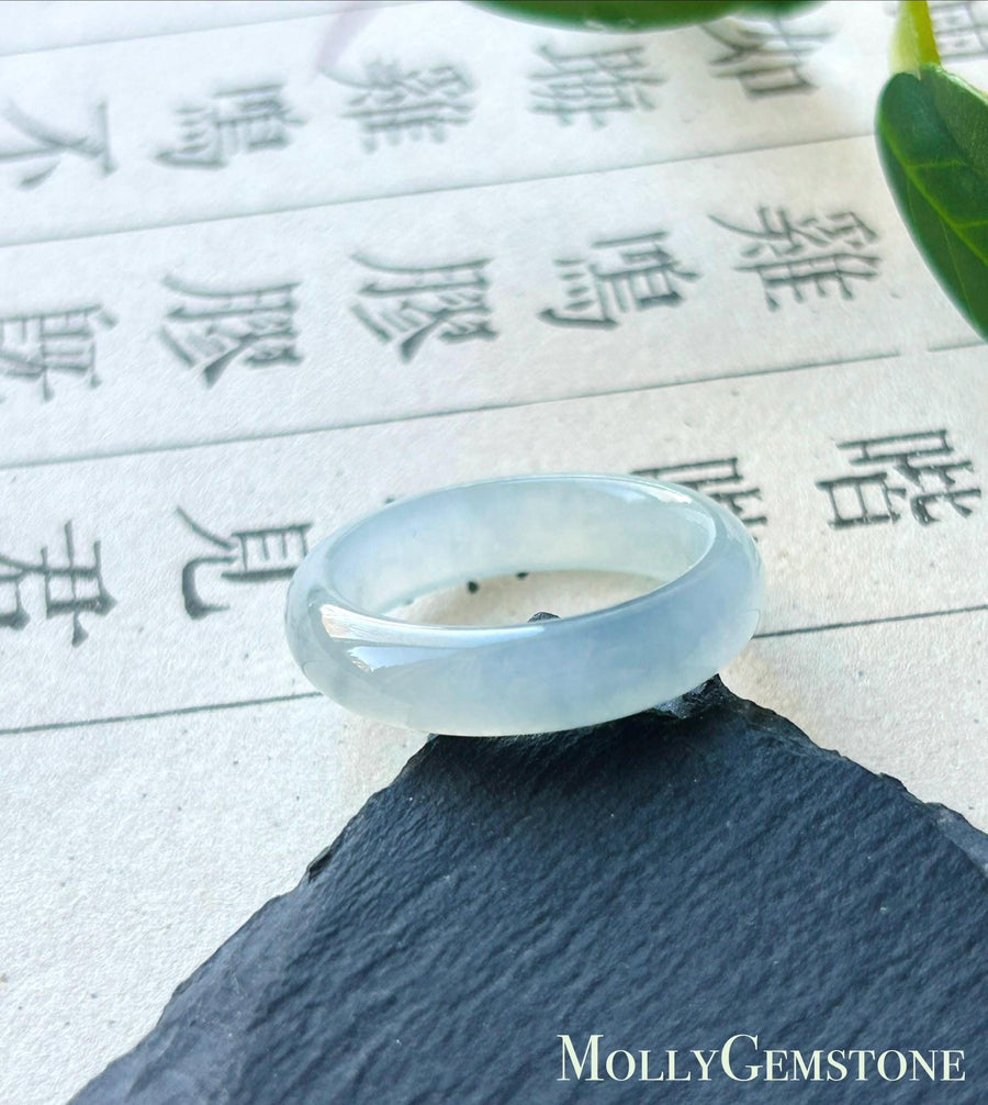 Natural Jadeite Ring Band | Burmese Type A Highly Translucent Icy Light Blue & Lavender | US Size 7.5 | 17.7mm