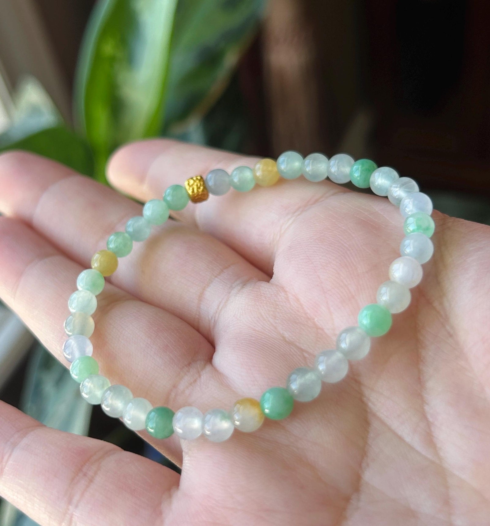 Natural Jade Beaded Bracelet | Burmese Type A Highly Translucency Icy Multicolor Jadeite 5mm