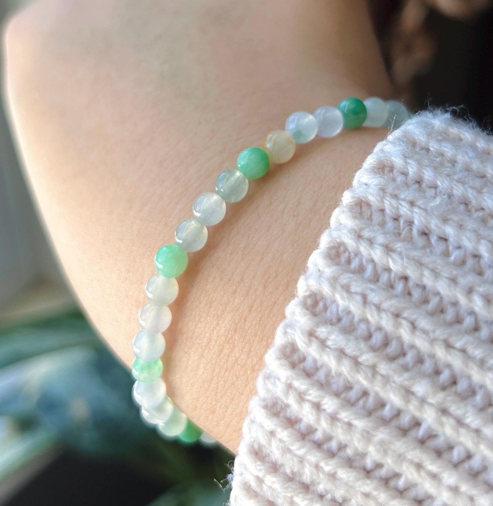 Natural Jade Beaded Bracelet | Burmese Type A Highly Translucency Icy Multicolor Jadeite 5mm