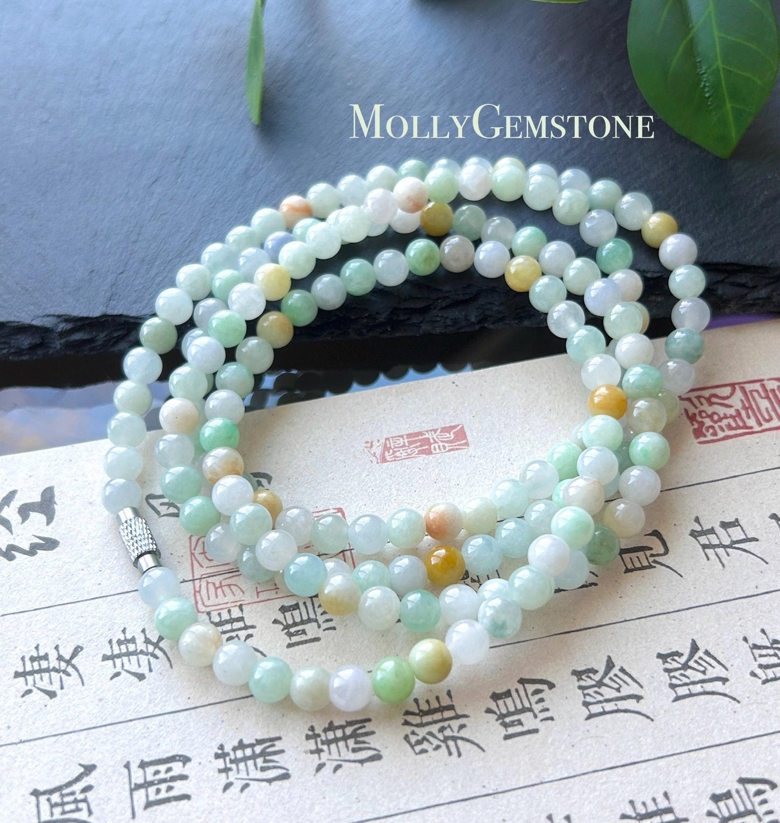 Natural Jade Beaded Stacked Necklace Jewelry Natural Burmese Type A Icy multicolor Jadeite 5.7mm