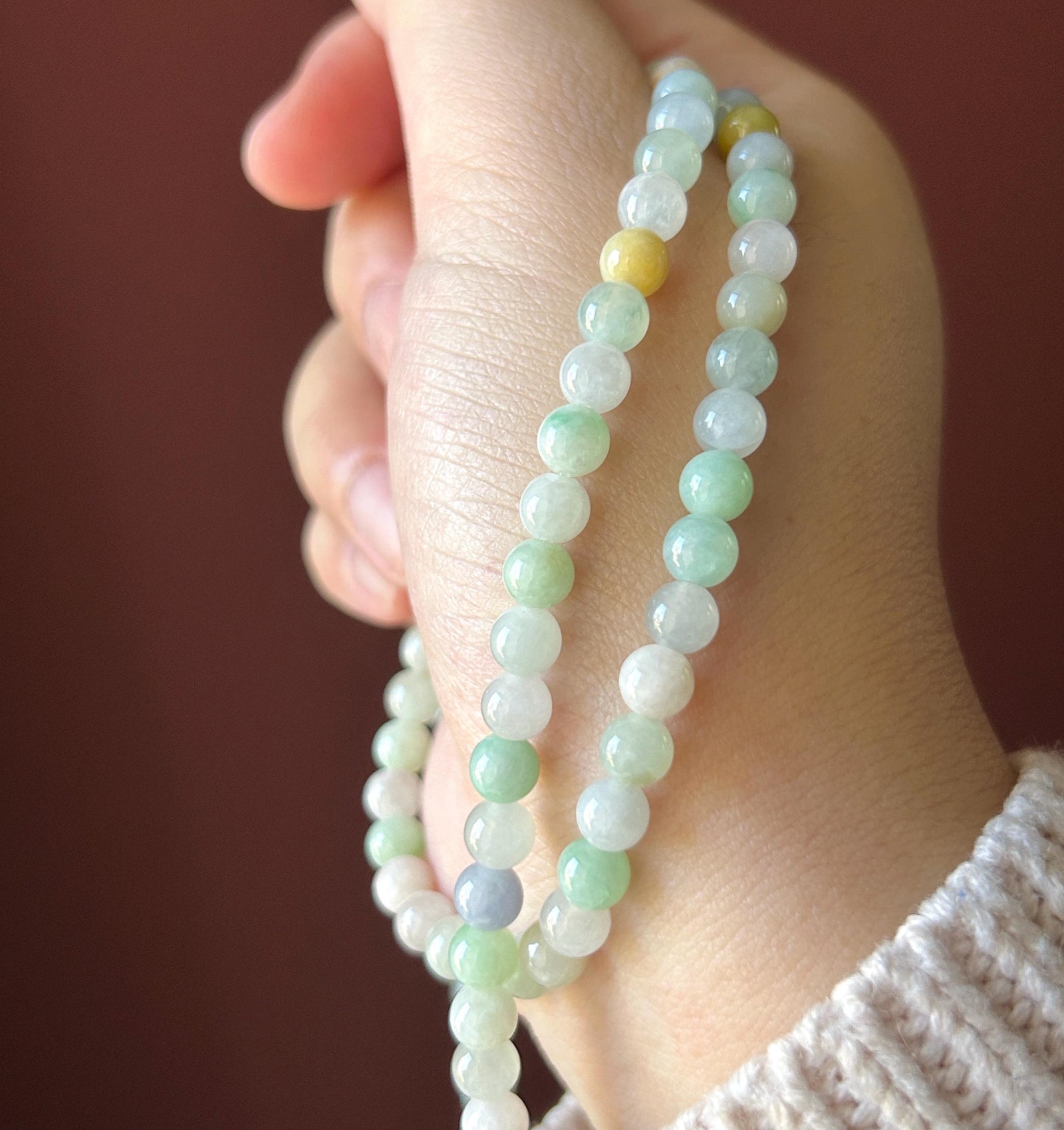 Natural Jade Beaded Stacked Necklace Jewelry Natural Burmese Type A Icy multicolor Jadeite 5.7mm