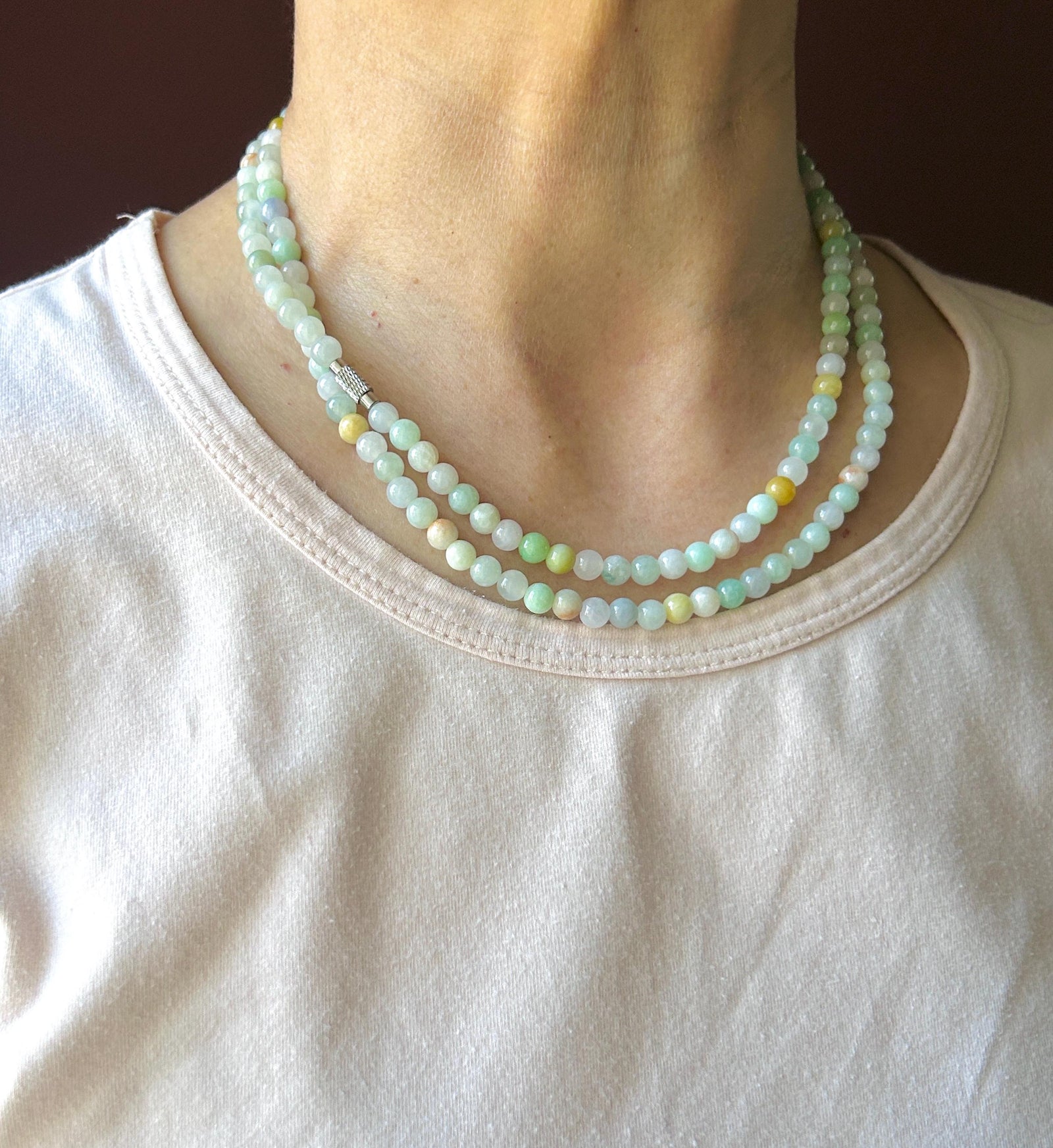 Natural Jade Beaded Stacked Necklace Jewelry Natural Burmese Type A Icy multicolor Jadeite 5.7mm