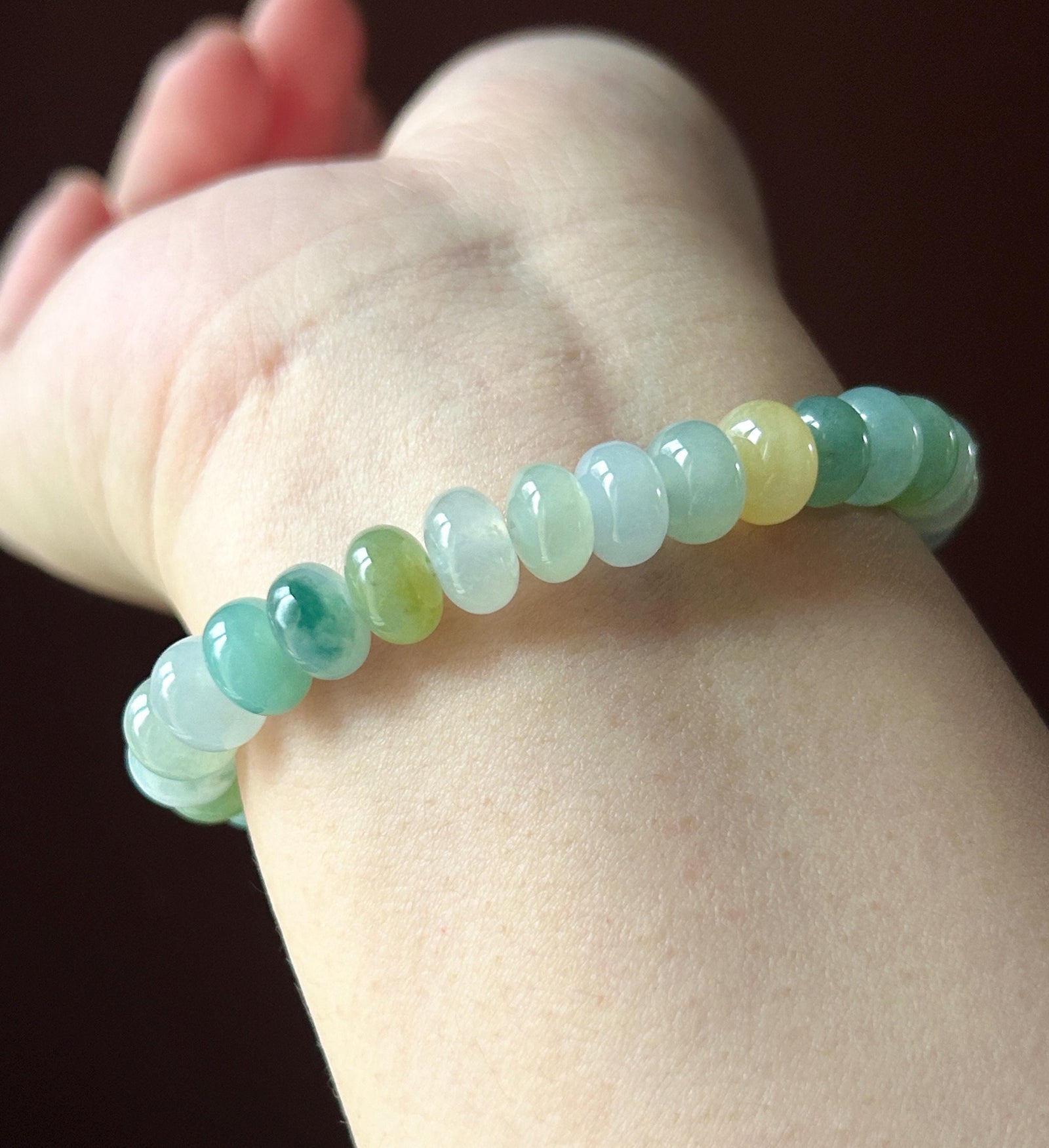 Natural Jade Beaded Bracelet | Burmese Type A Highly Translucent Icy Multicolor Jadeite 8.7mm